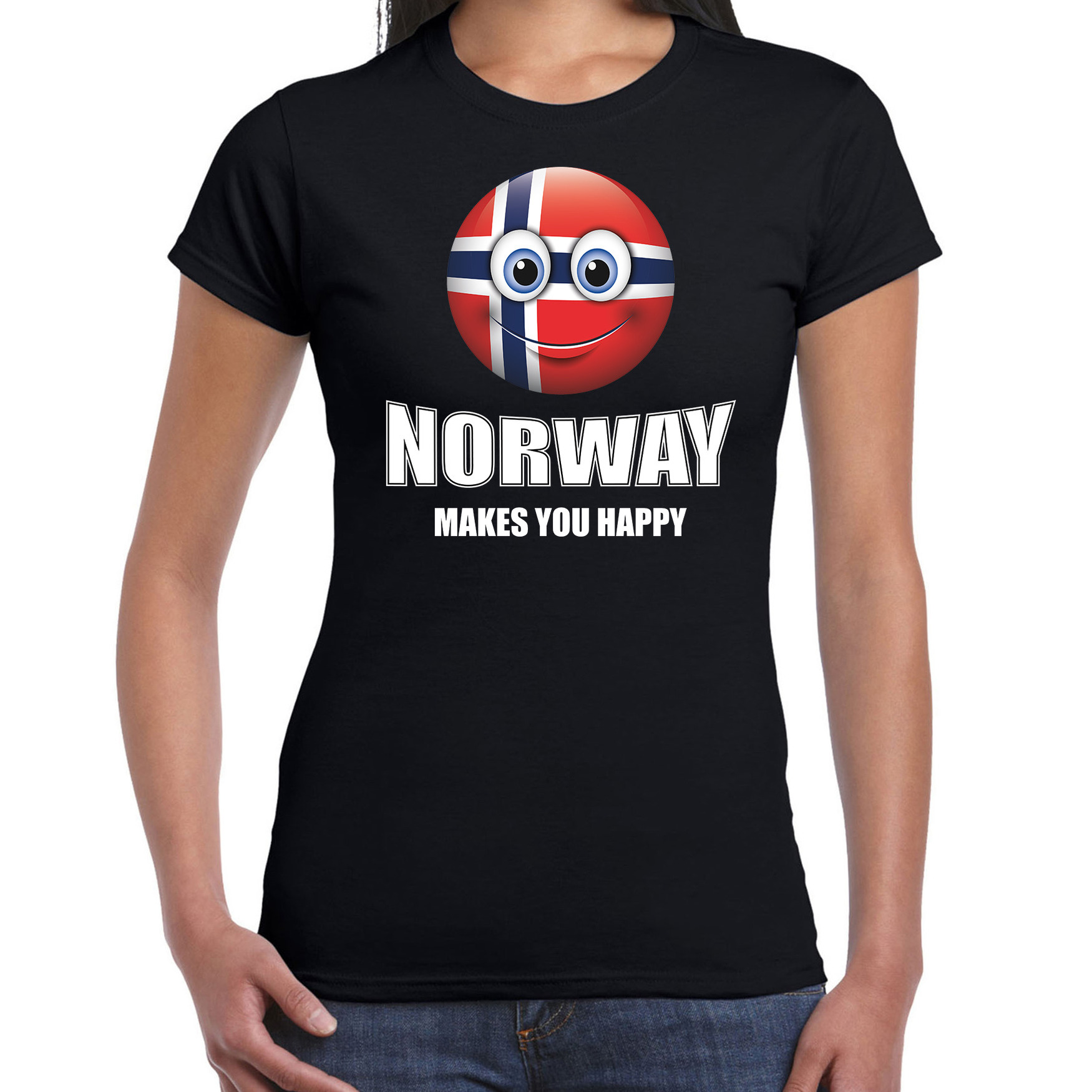 Norway makes you happy landen-vakantie shirt zwart voor dames met emoticon