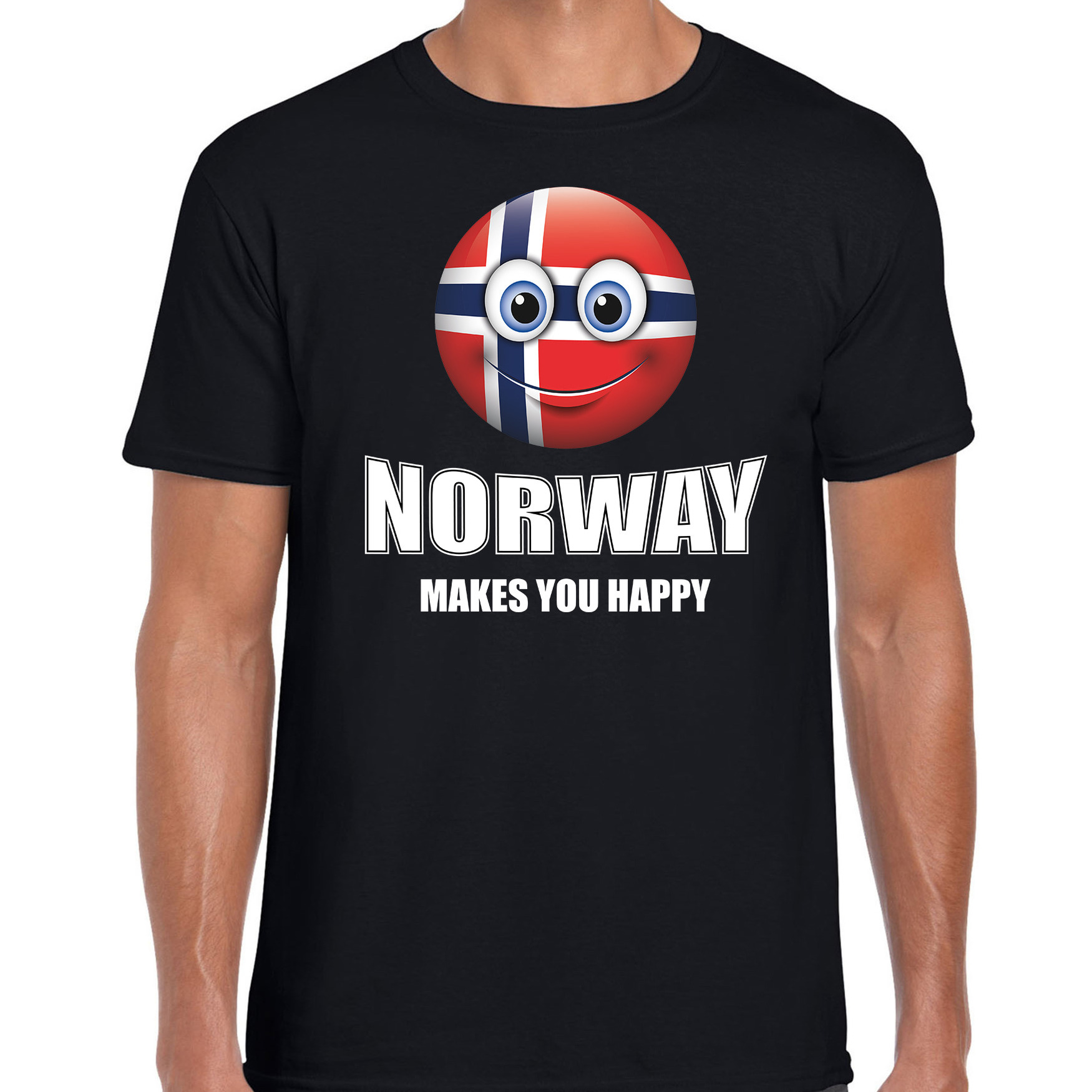 Norway makes you happy landen-vakantie shirt zwart voor heren met emoticon
