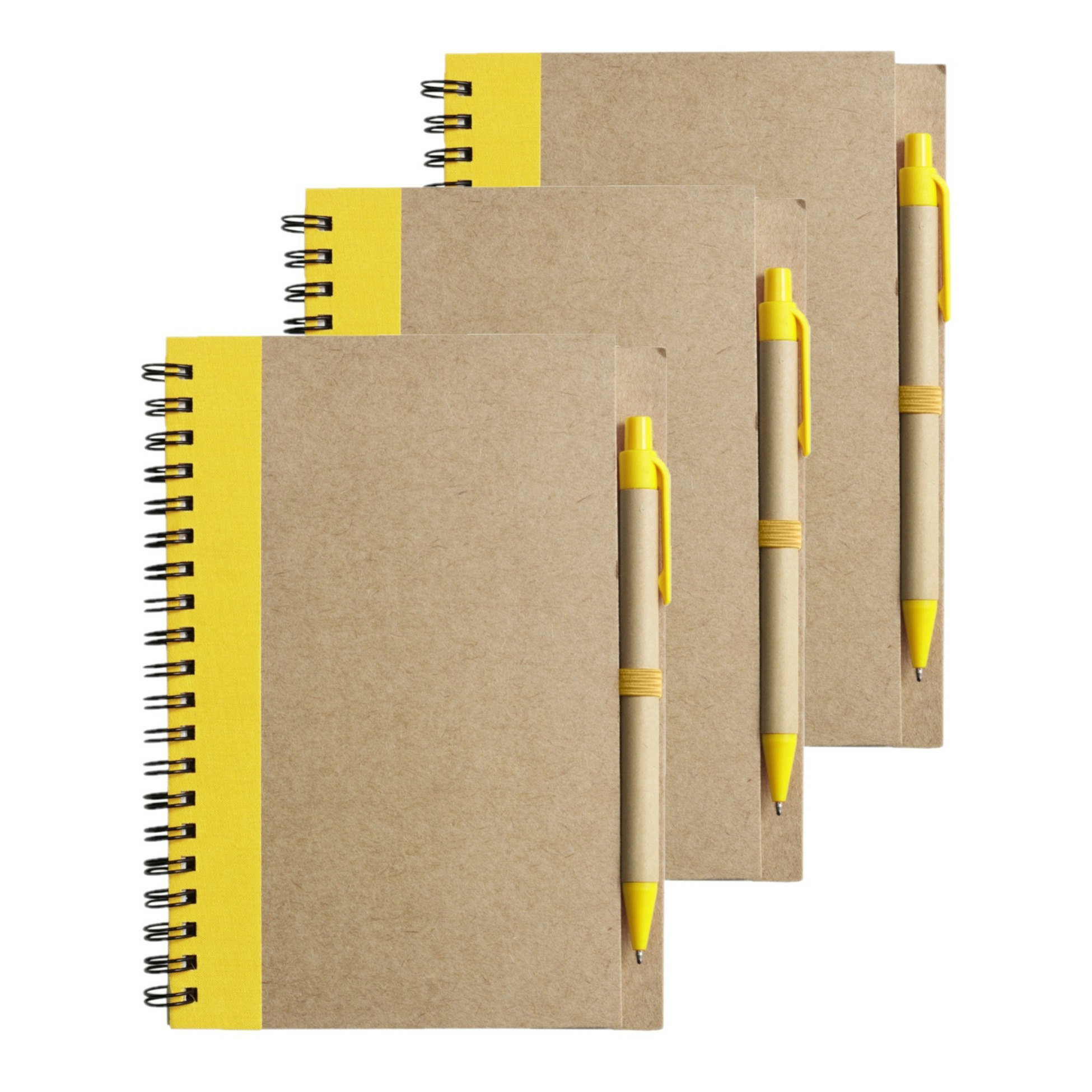 Notitie-opschrijf boekje met balpen 6x harde kaft beige-geel 18x13cm 60blz gelinieerd
