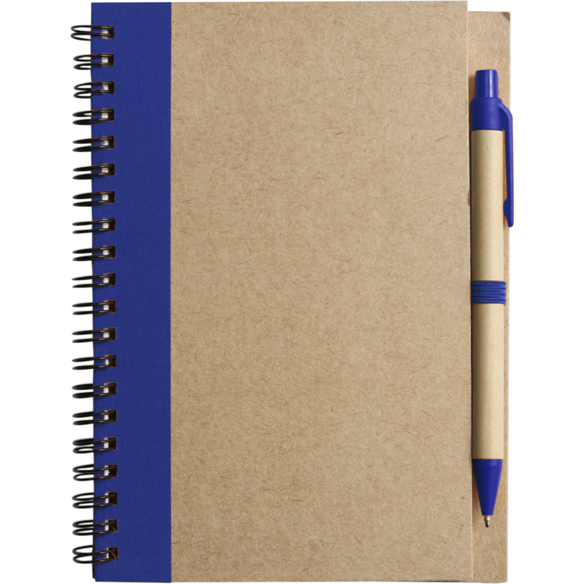 Notitie-opschrijf boekje met balpen harde kaft beige-blauw 18x13cm 60blz gelinieerd