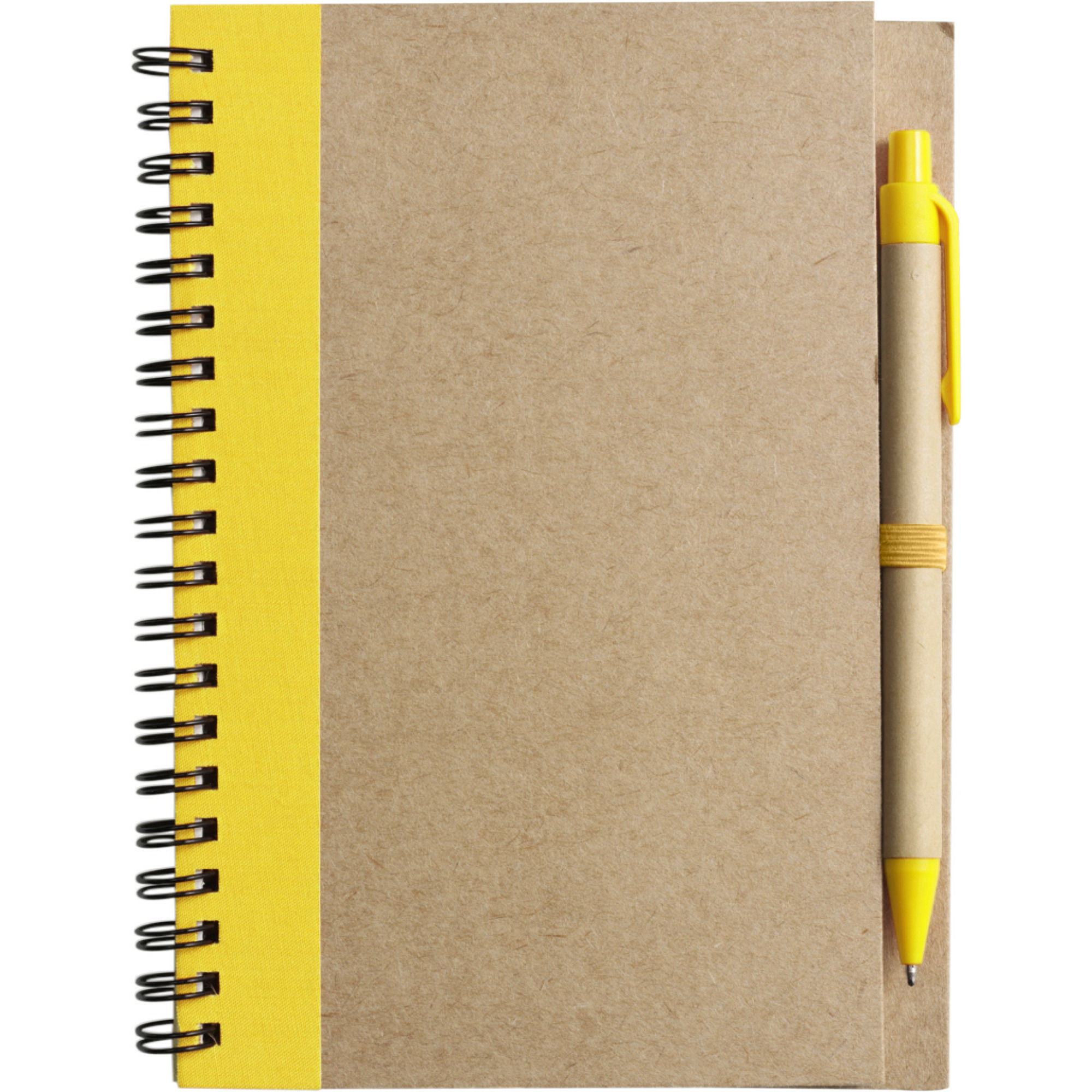 Notitie-opschrijf boekje met balpen harde kaft beige-geel 18x13cm 60blz gelinieerd