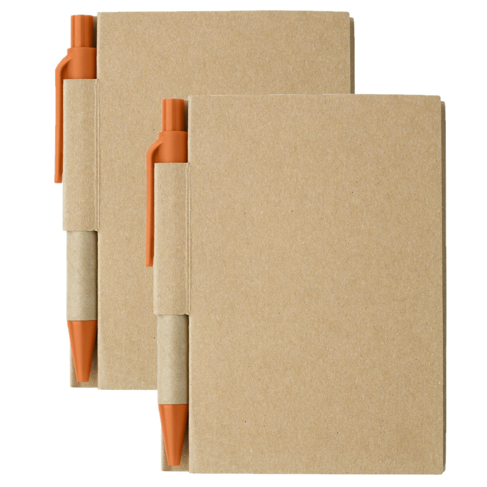 Notitie-opschrijf boekje met balpen harde kaft beige-oranje 2x8cm 80blz gelinieerd