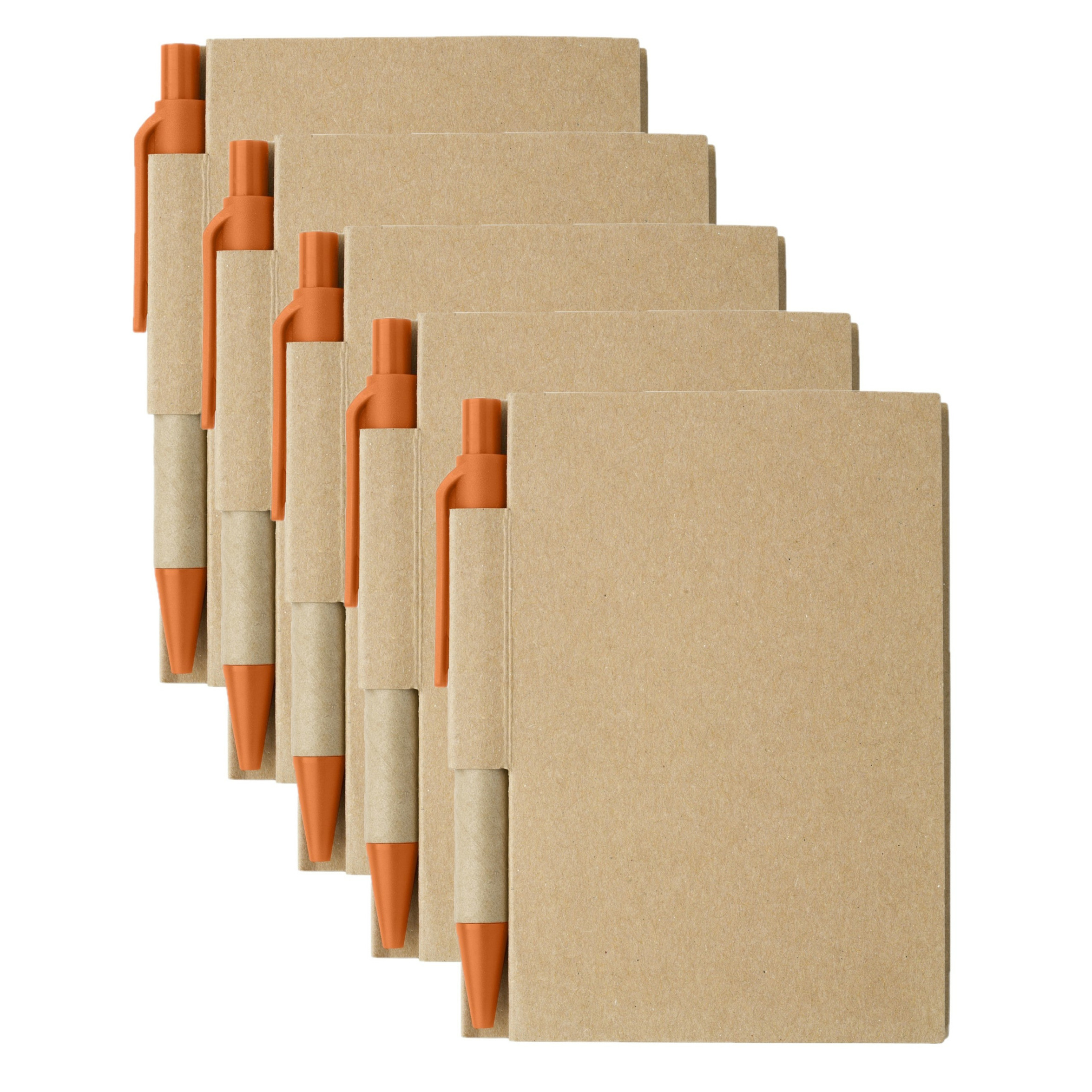 Notitie-opschrijf boekje met balpen harde kaft beige-oranje 5x8cm 80blz gelinieerd
