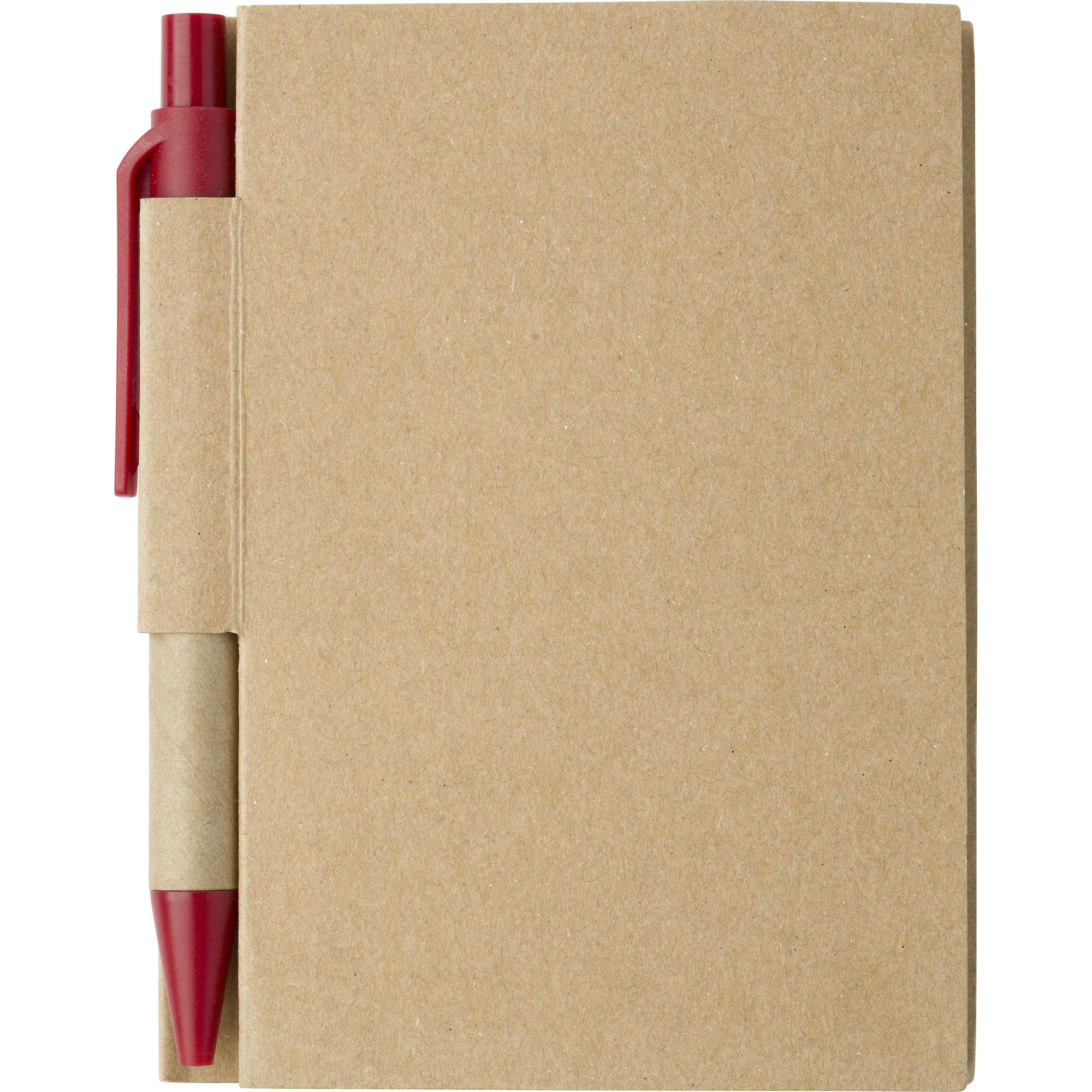 Notitie-opschrijf boekje met balpen harde kaft beige-rood 11x8cm 80blz gelinieerd