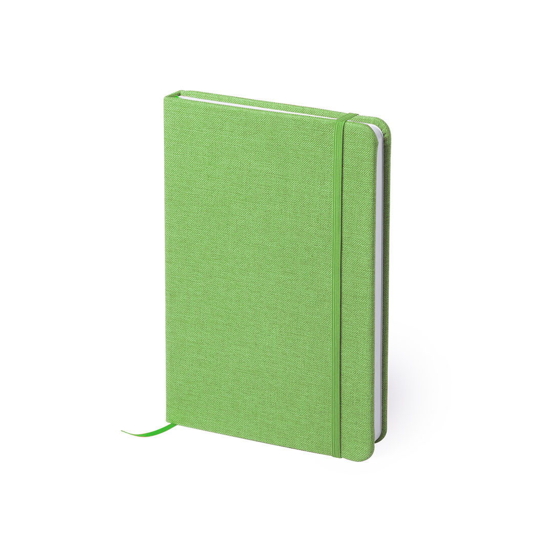 Notitieboekje gelinieerd canvas kaft groen met elastiek 13 x 18 cm