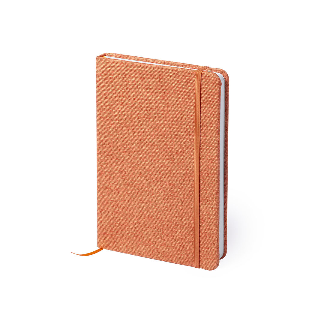 Notitieboekje gelinieerd canvas kaft oranje met elastiek 13 x 18 cm