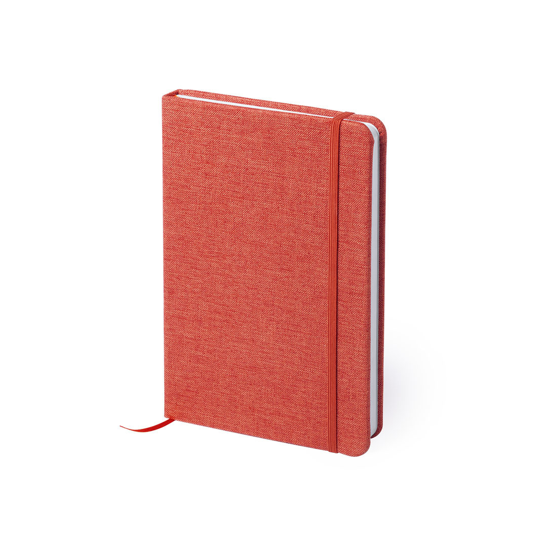 Notitieboekje gelinieerd canvas kaft rood met elastiek 13 x 18 cm