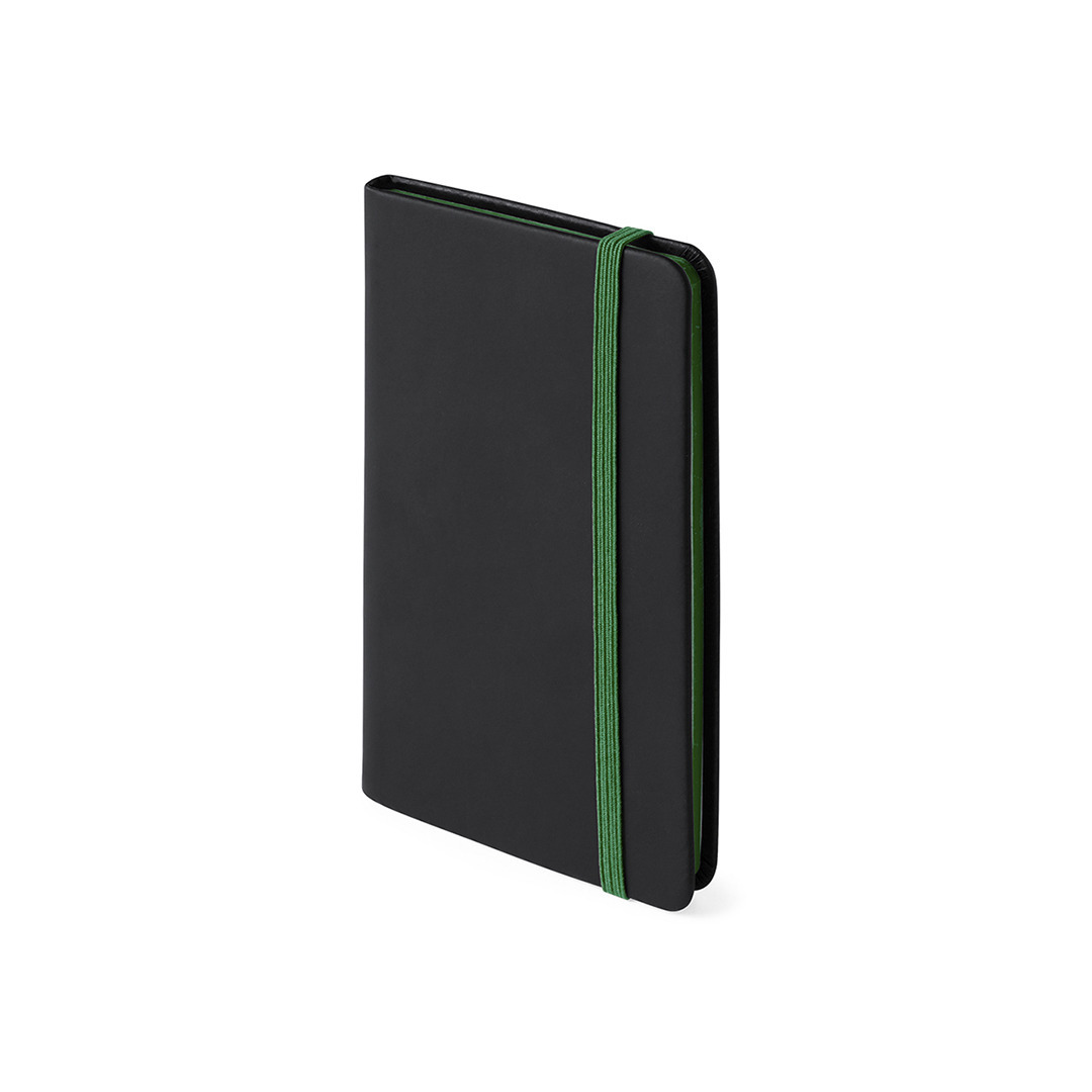 Notitieboekje met groen elastiek pu-leer kaft 9 x 14 cm