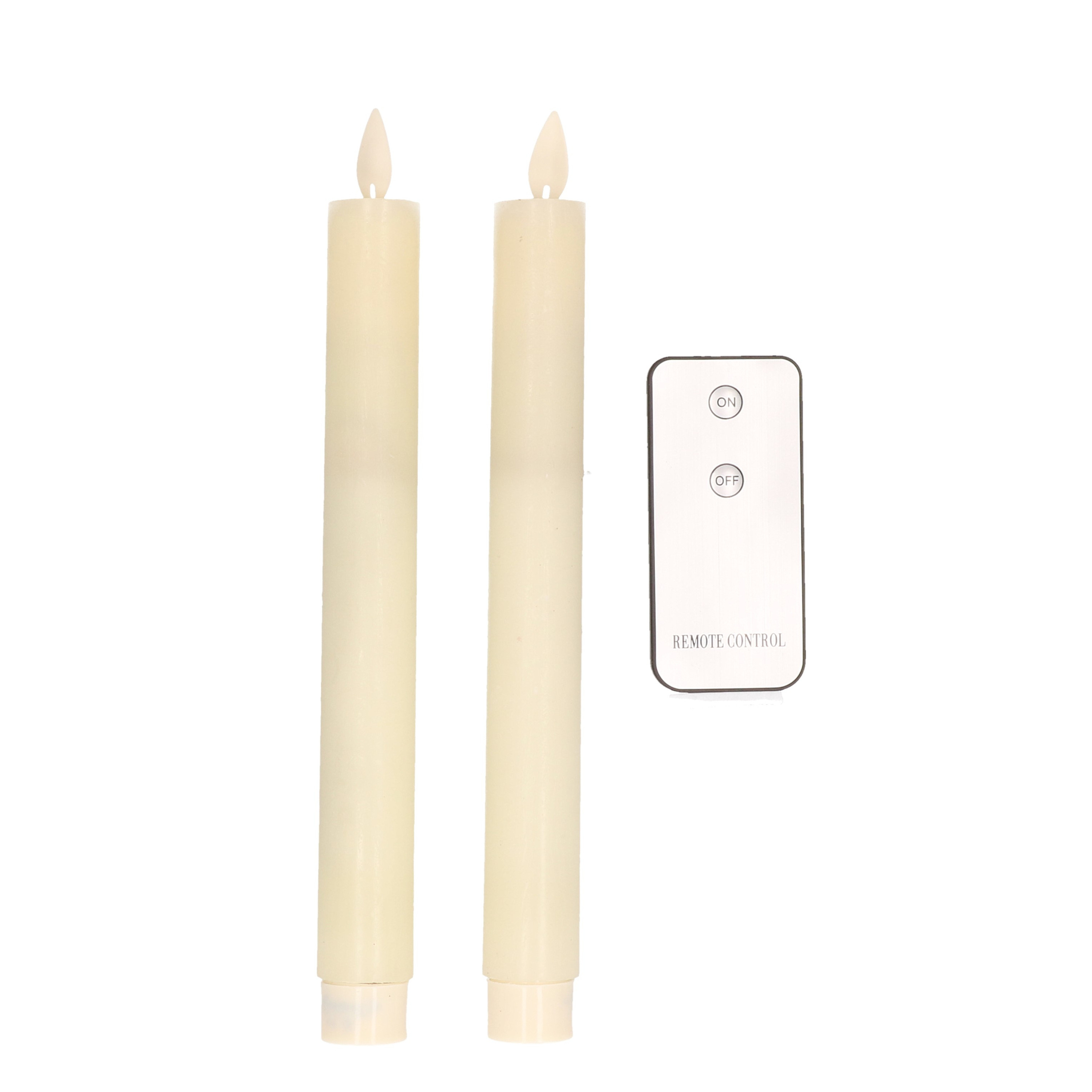 Op afstand bedienbare LED kaarsen-dinerkaarsen ivoor 23 cm 2 stuks