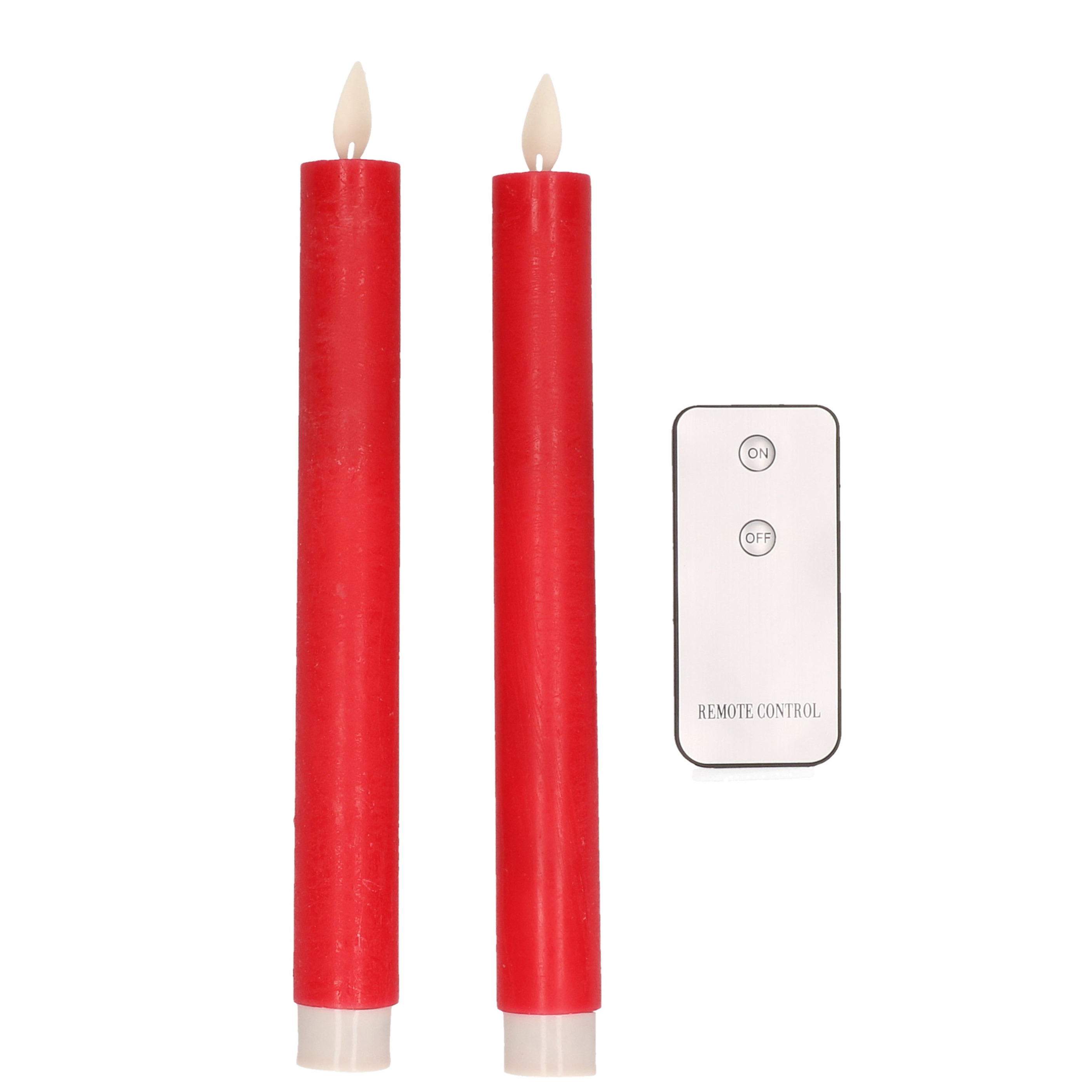 Op afstand bedienbare LED kaarsen-dinerkaarsen rood 23 cm 2 stuks