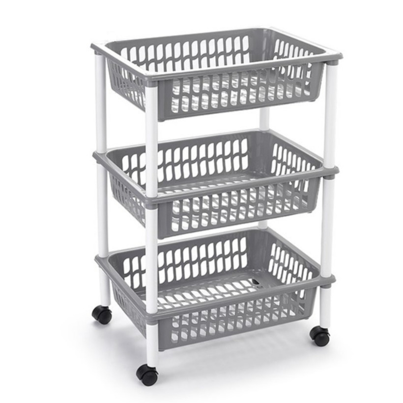 Opberg trolley-roltafel-organizer met 3 manden 40 x 30 x 61,5 cm wit-lichtgrijs