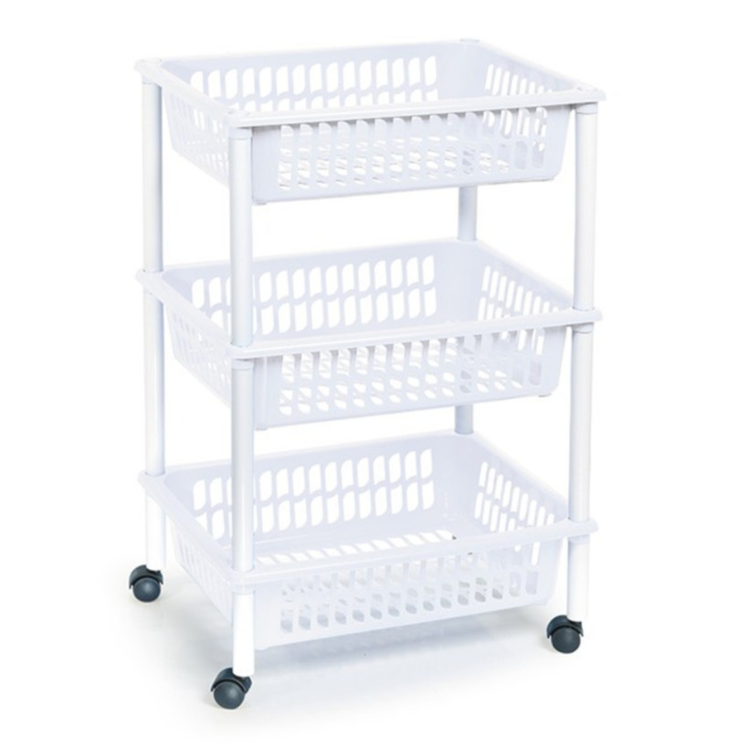Opberg trolley-roltafel-organizer met 3 manden 40 x 30 x 61,5 cm wit-wit