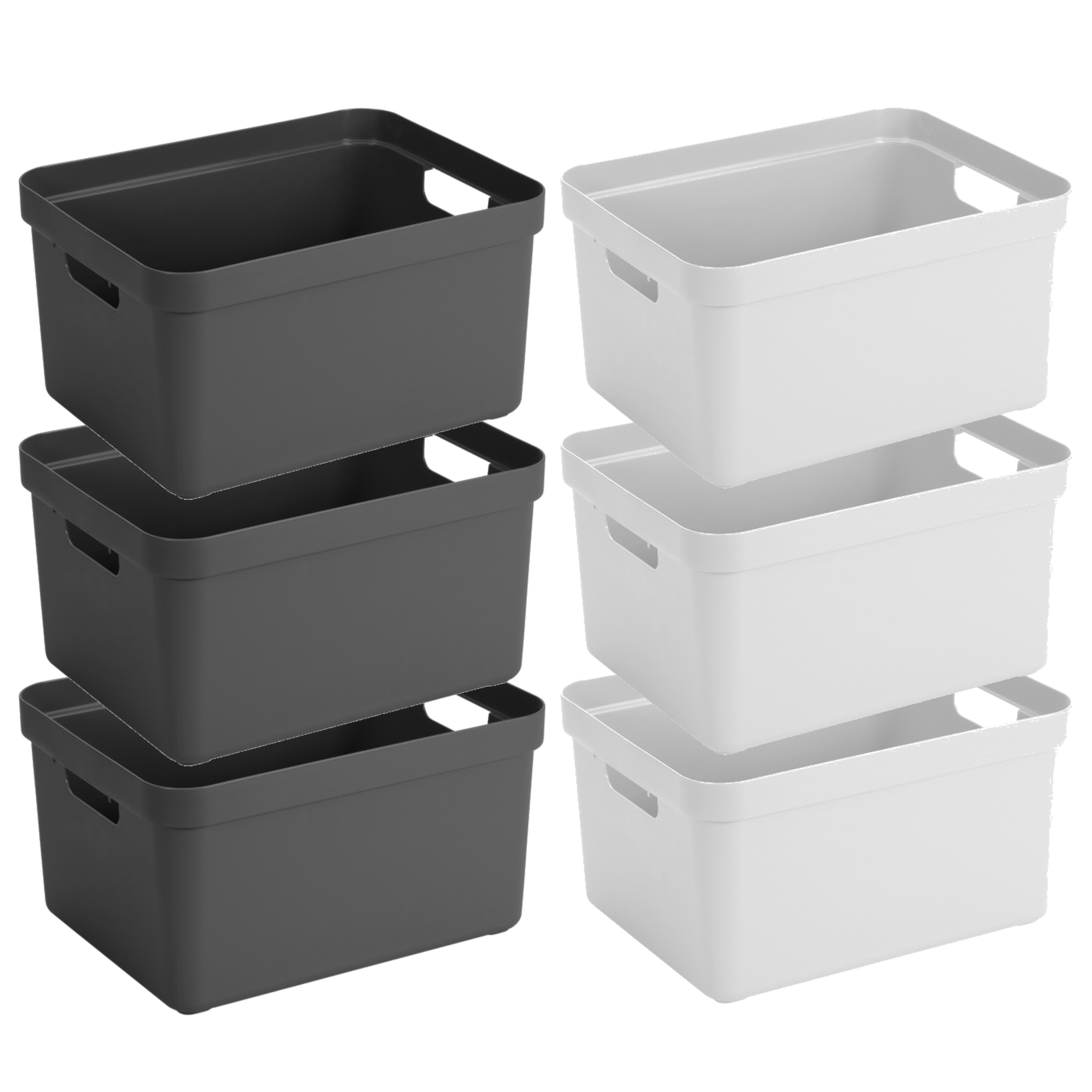 Opbergboxen-opbergmanden 6x stuks 32 liter kunststof 45 x 35 x 24 cm zwart-wit