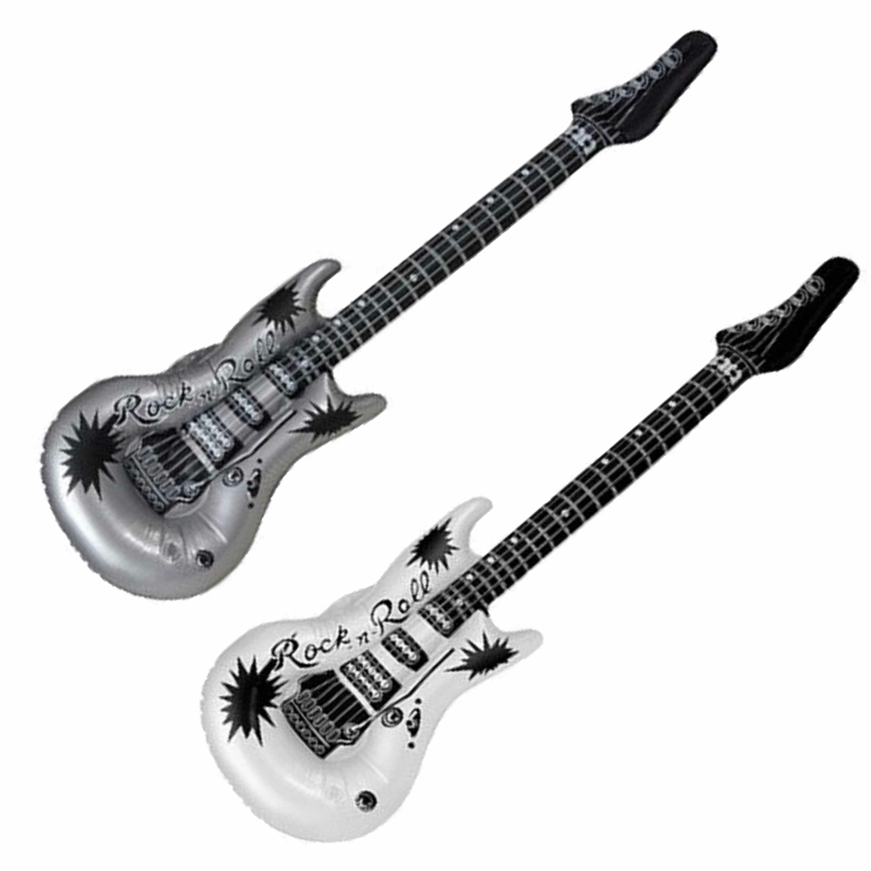 Opblaasbare speelgoed-feestartikel gitaren 2x stuks wit-zilver 106 cm