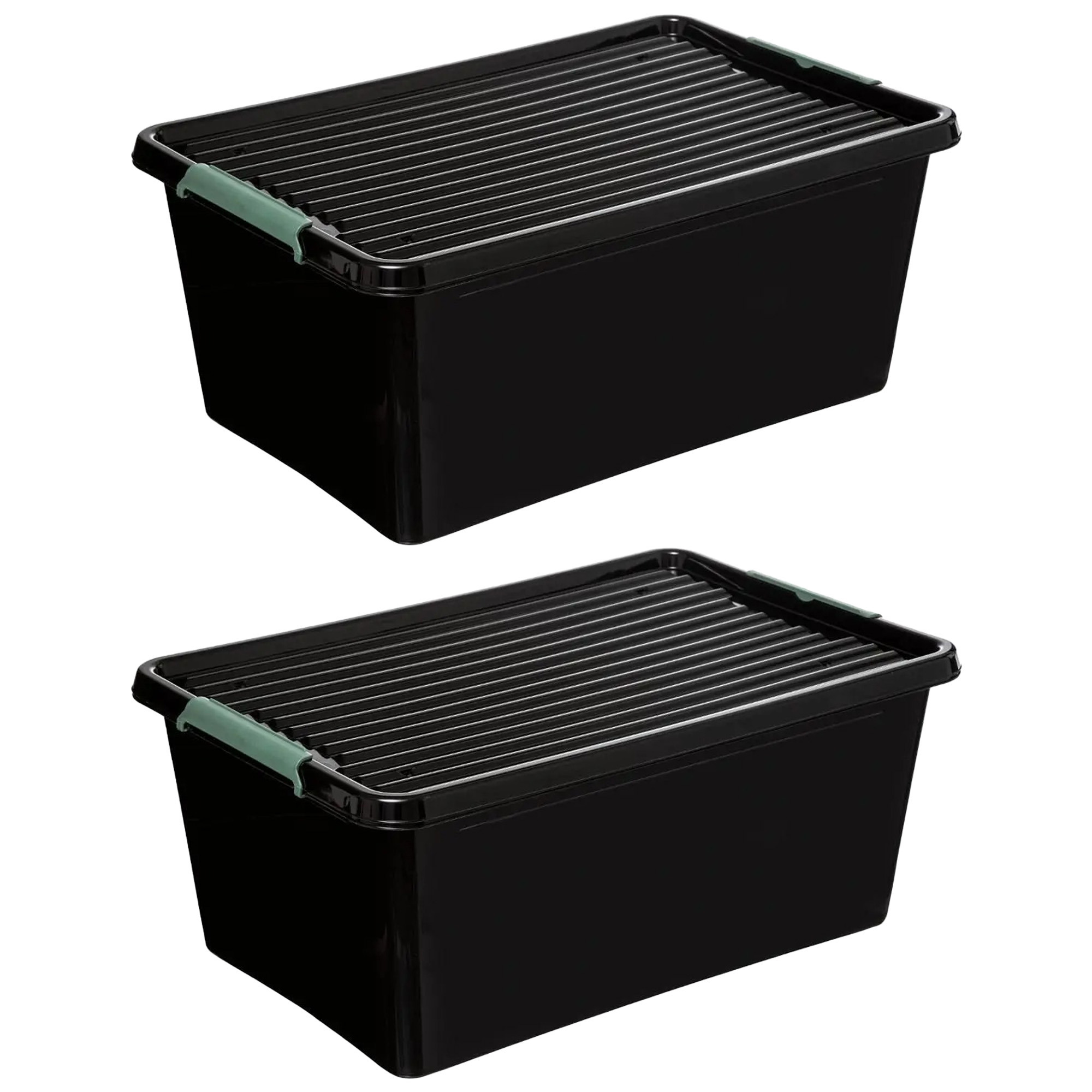 Opslagbox met deksel kunststof 60 liter 58 x 39 x 35 cm zwart 2x stuks