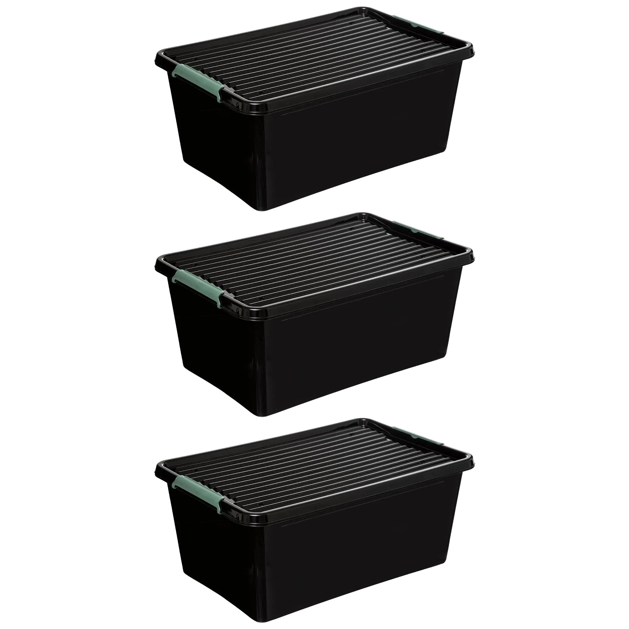 Opslagbox met deksel kunststof 60 liter 58 x 39 x 35 cm zwart 3x stuks