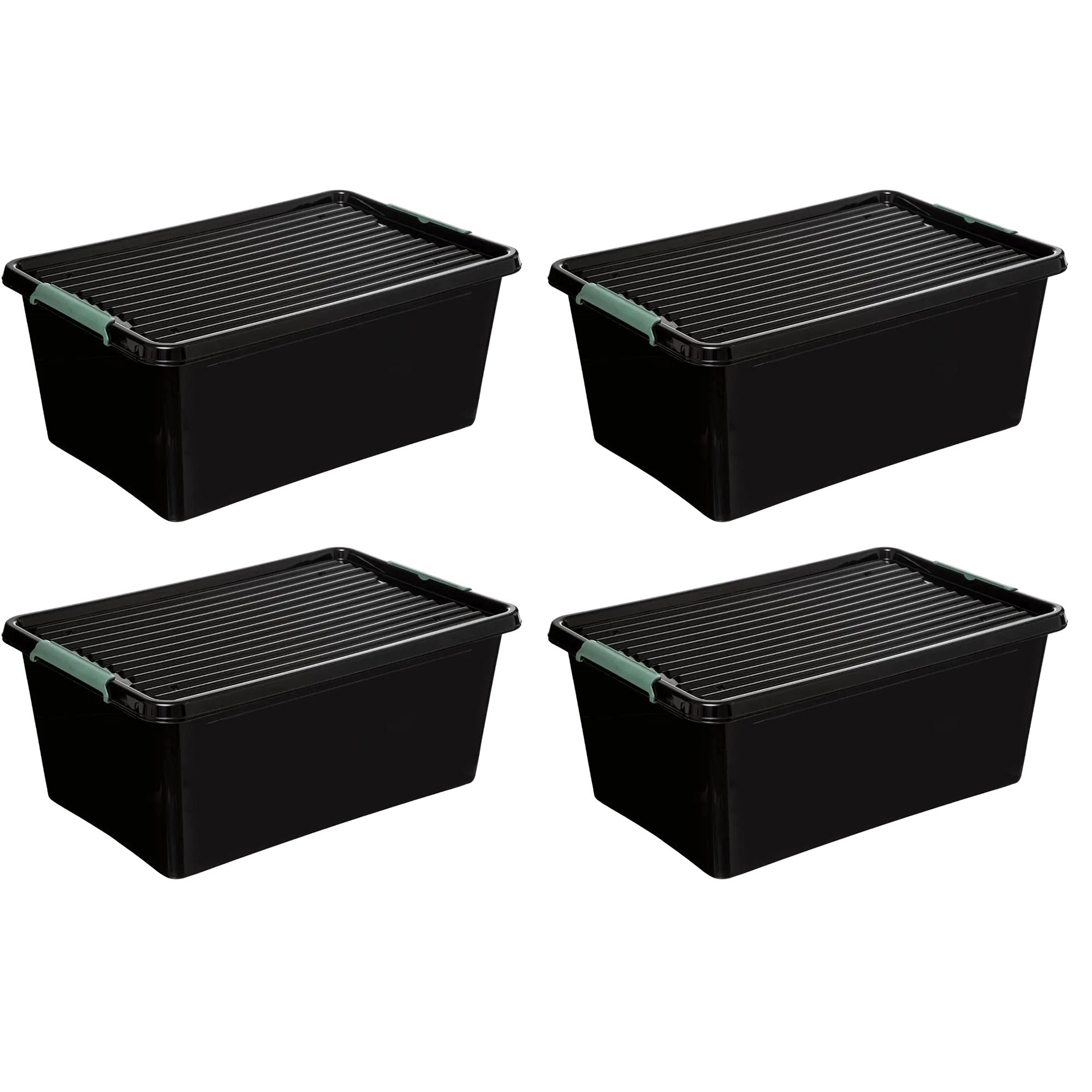 Opslagbox met deksel kunststof 60 liter 58 x 39 x 35 cm zwart 4x stuks