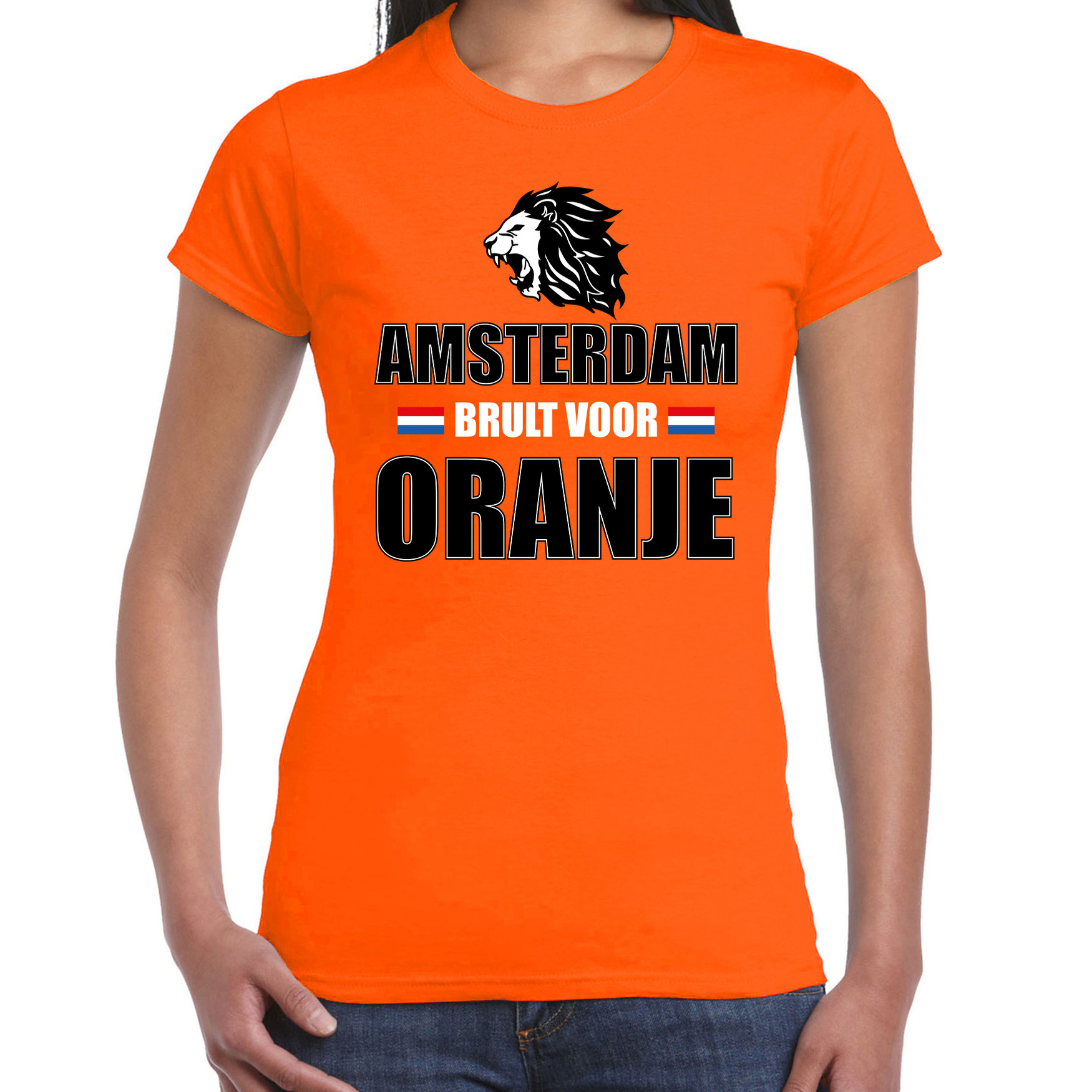 Oranje EK- WK fan shirt-kleding Amsterdam brult voor oranje voor dames