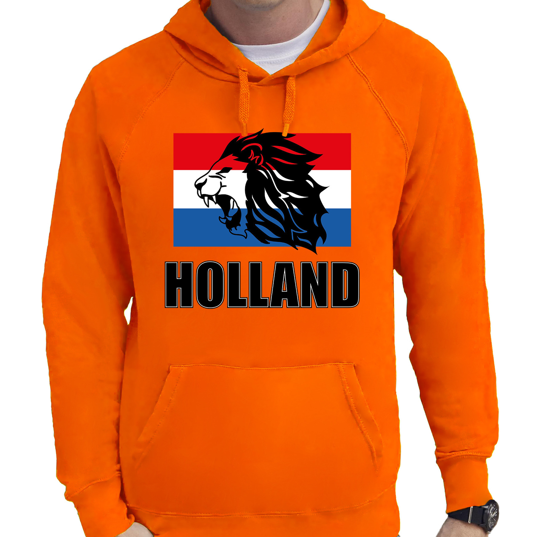 Oranje fan hoodie-sweater met capuchon Holland met leeuw en vlag EK- WK voor heren