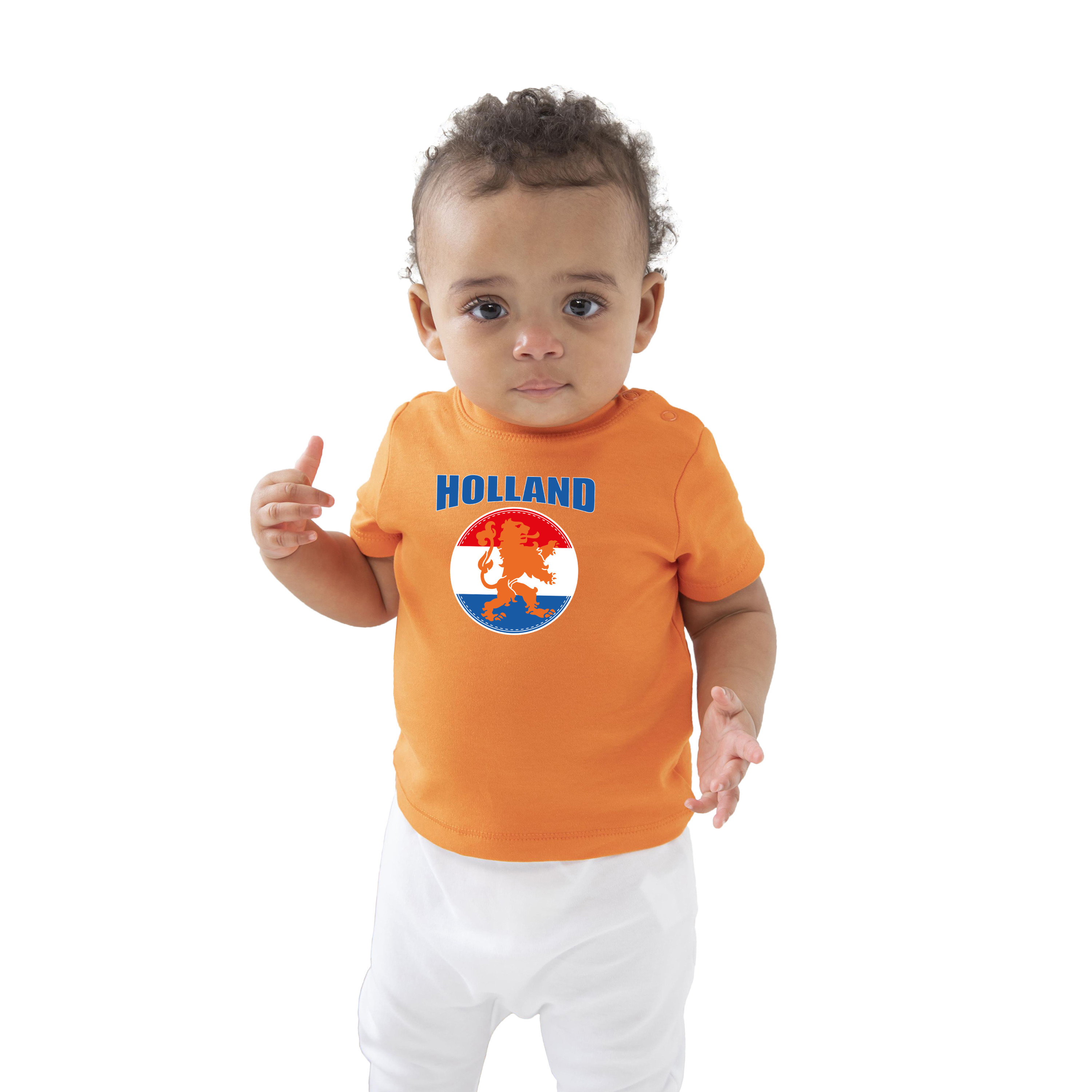 Oranje fan shirt-kleding Holland met oranje leeuw Koningsdag- EK- WK voor baby-peuters