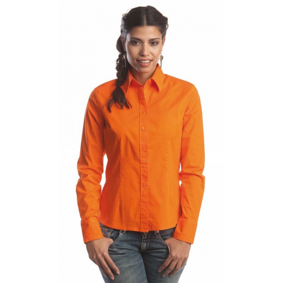 Oranje gekleurd dames overhemd met lange mouwen kopen