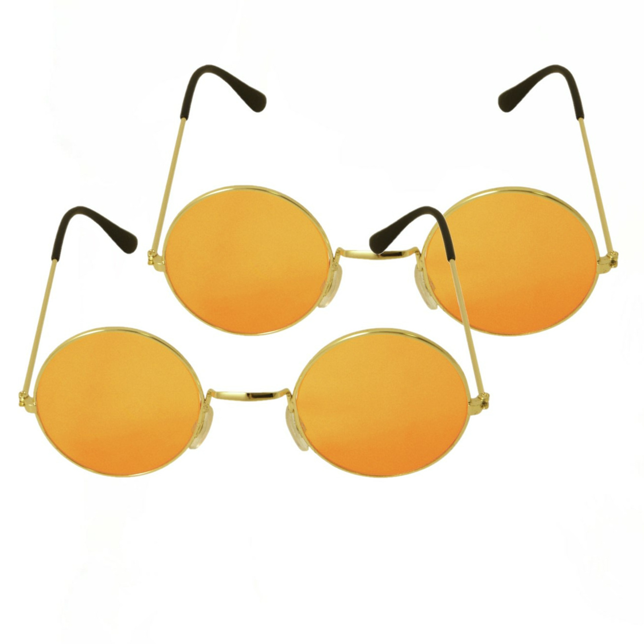 Oranje hippie flower power set van 2 zonnebrillen met ronde glazen