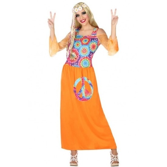 Oranje hippie jurk met cirkels voor dames kopen