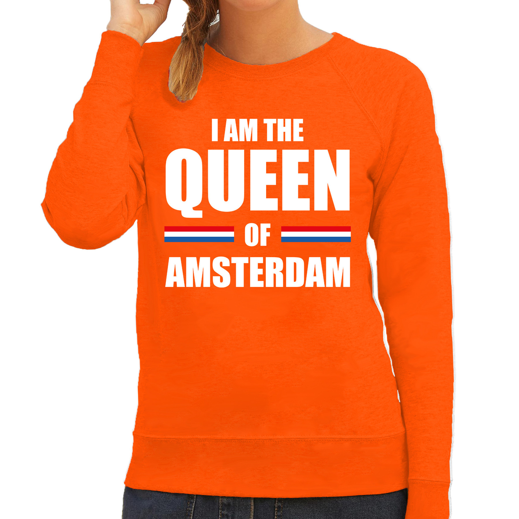 Oranje I am the Queen of Amsterdam sweater Koningsdag truien voor dames
