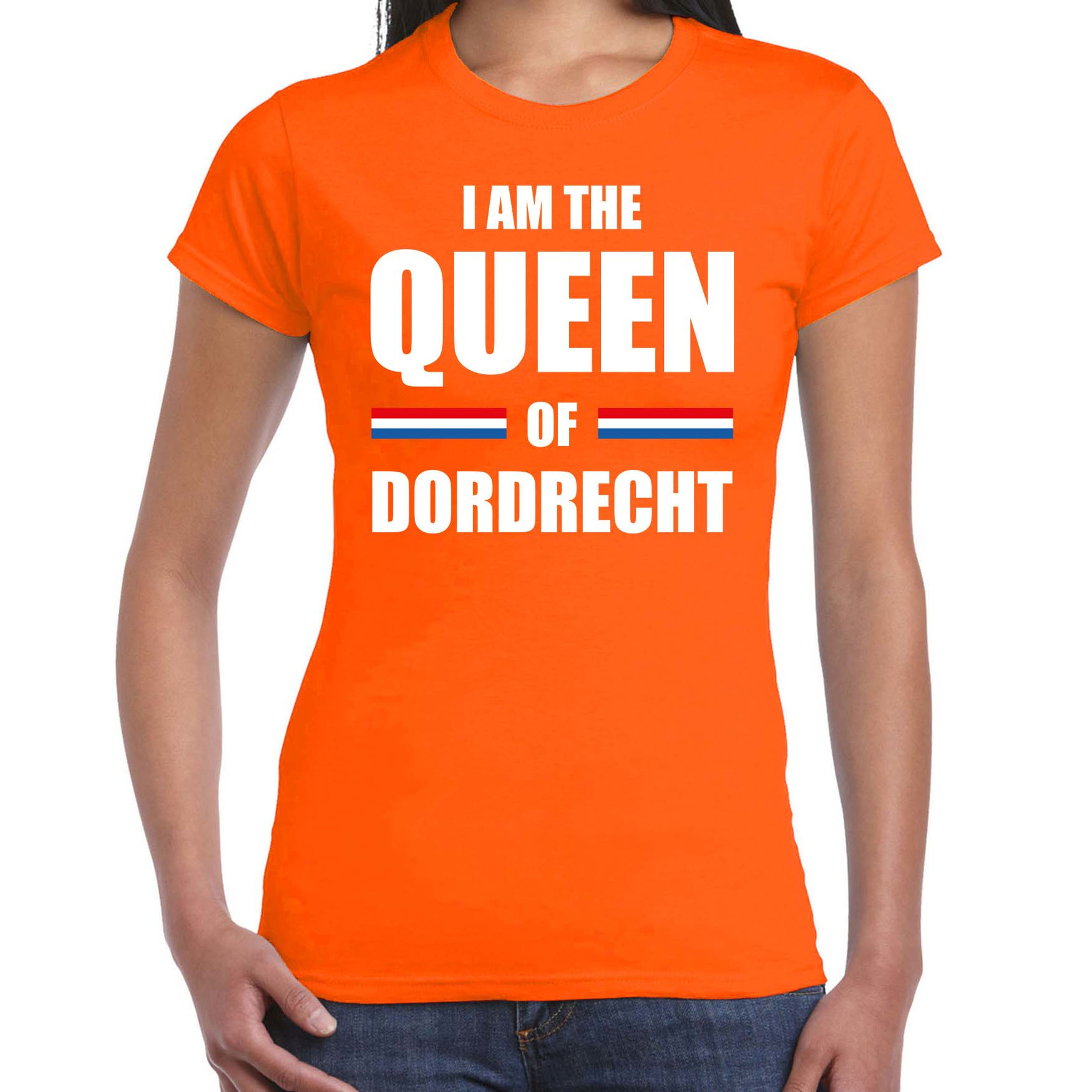 Oranje I am the Queen of Dordrecht t-shirt Koningsdag shirt voor dames
