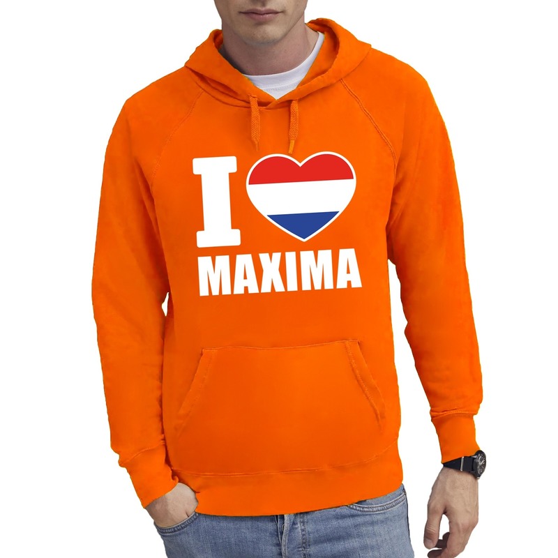 Oranje I love Maxima hooded sweater heren Koningsdag