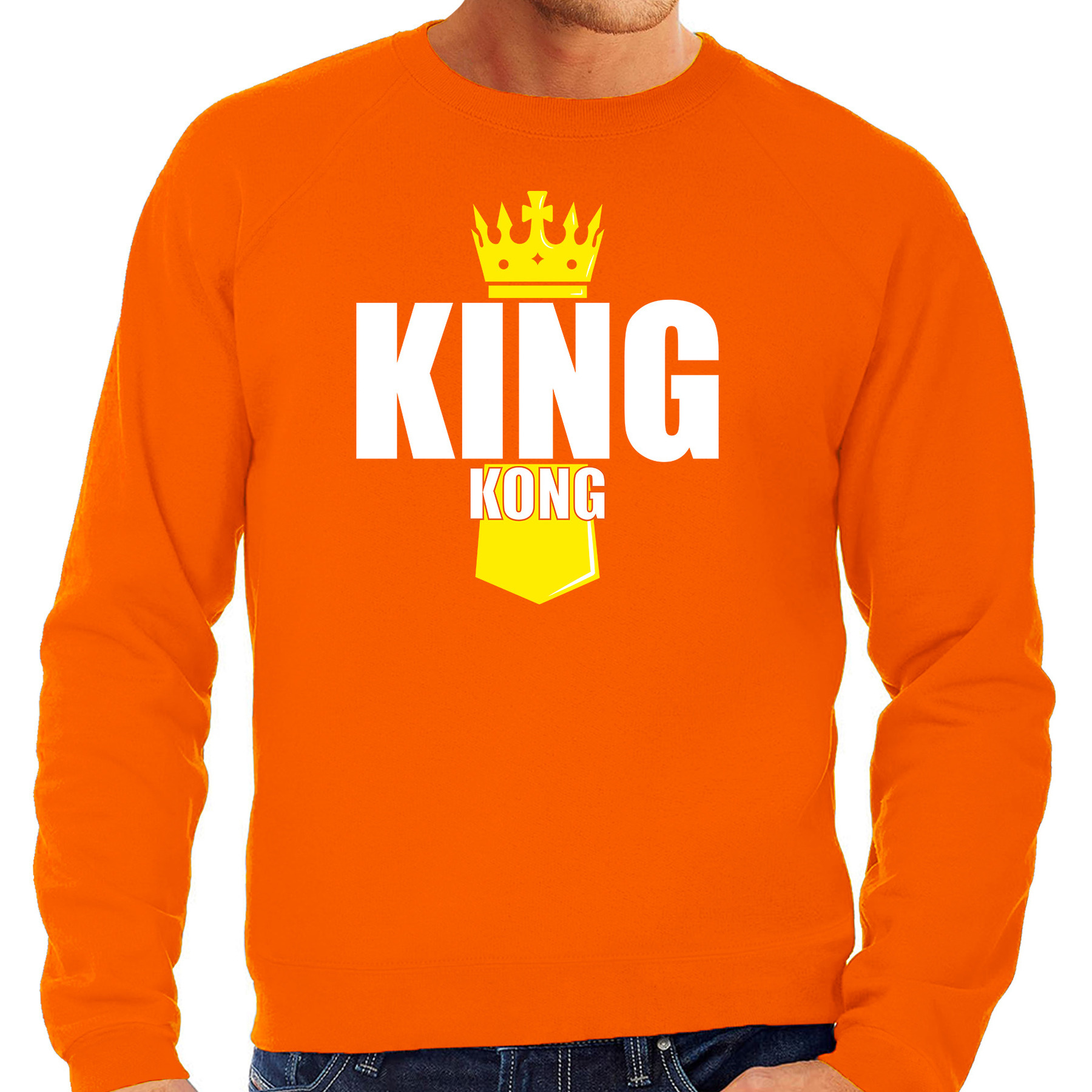Oranje King Kong sweater met kroontje Koningsdag truien voor heren