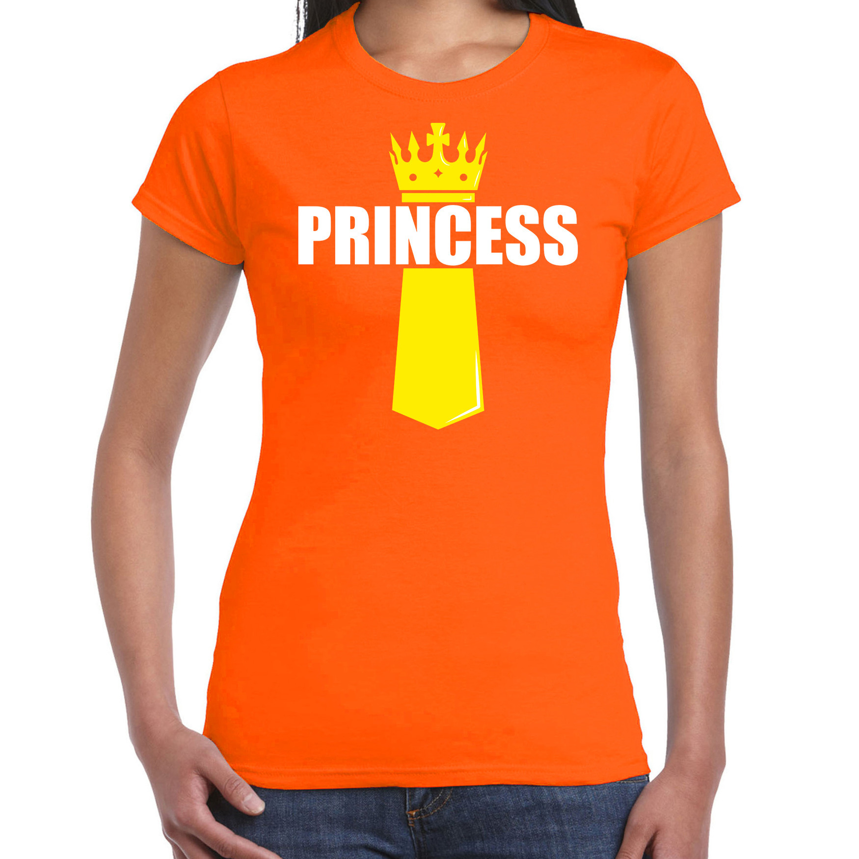 Oranje Princess shirt met kroontje Koningsdag t-shirt voor dames