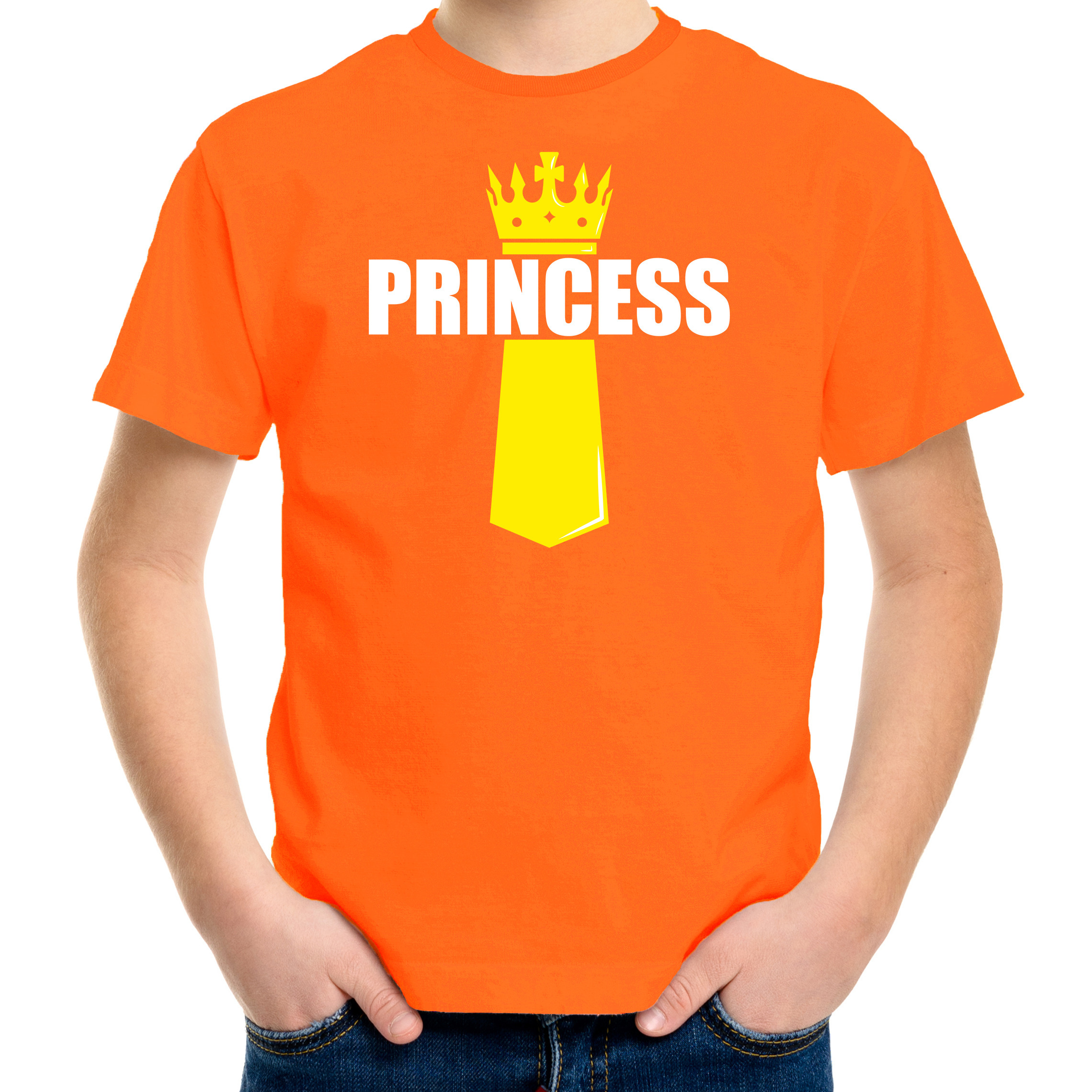 Oranje Princess shirt met kroontje Koningsdag t-shirt voor kinderen
