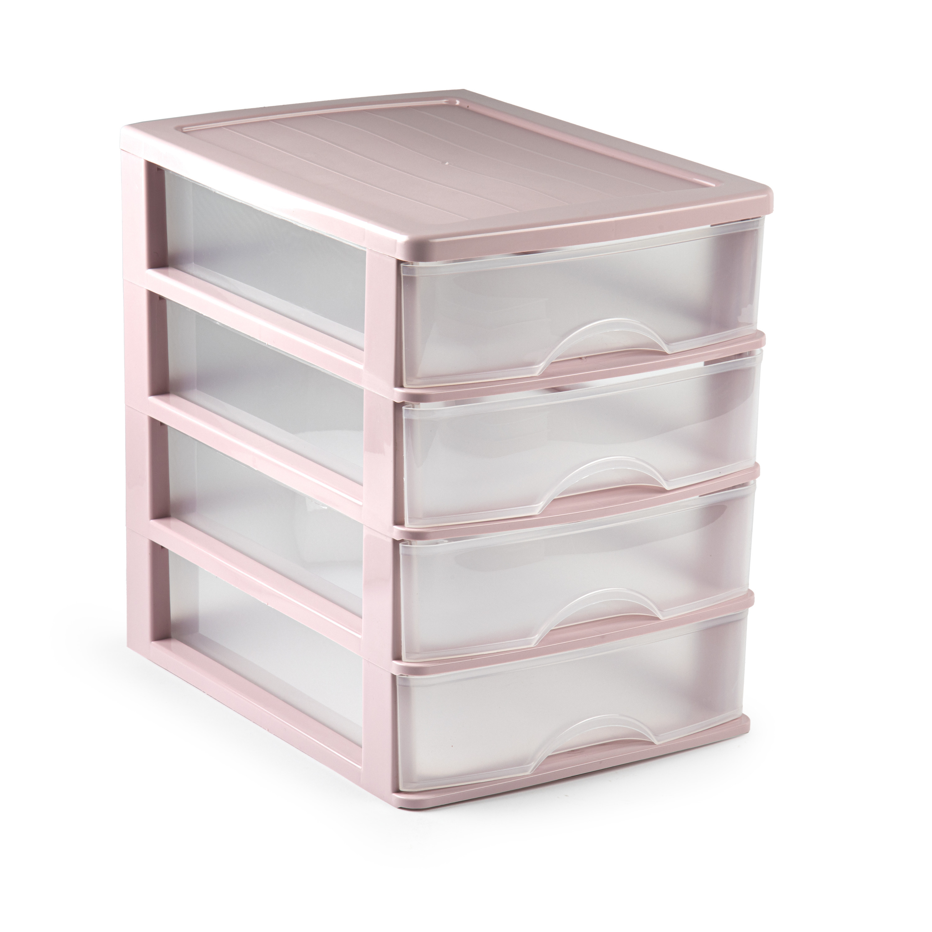 Organizer ladeblokje 4-lades roze-transparant 35 x 27 x 35 cm van plastic