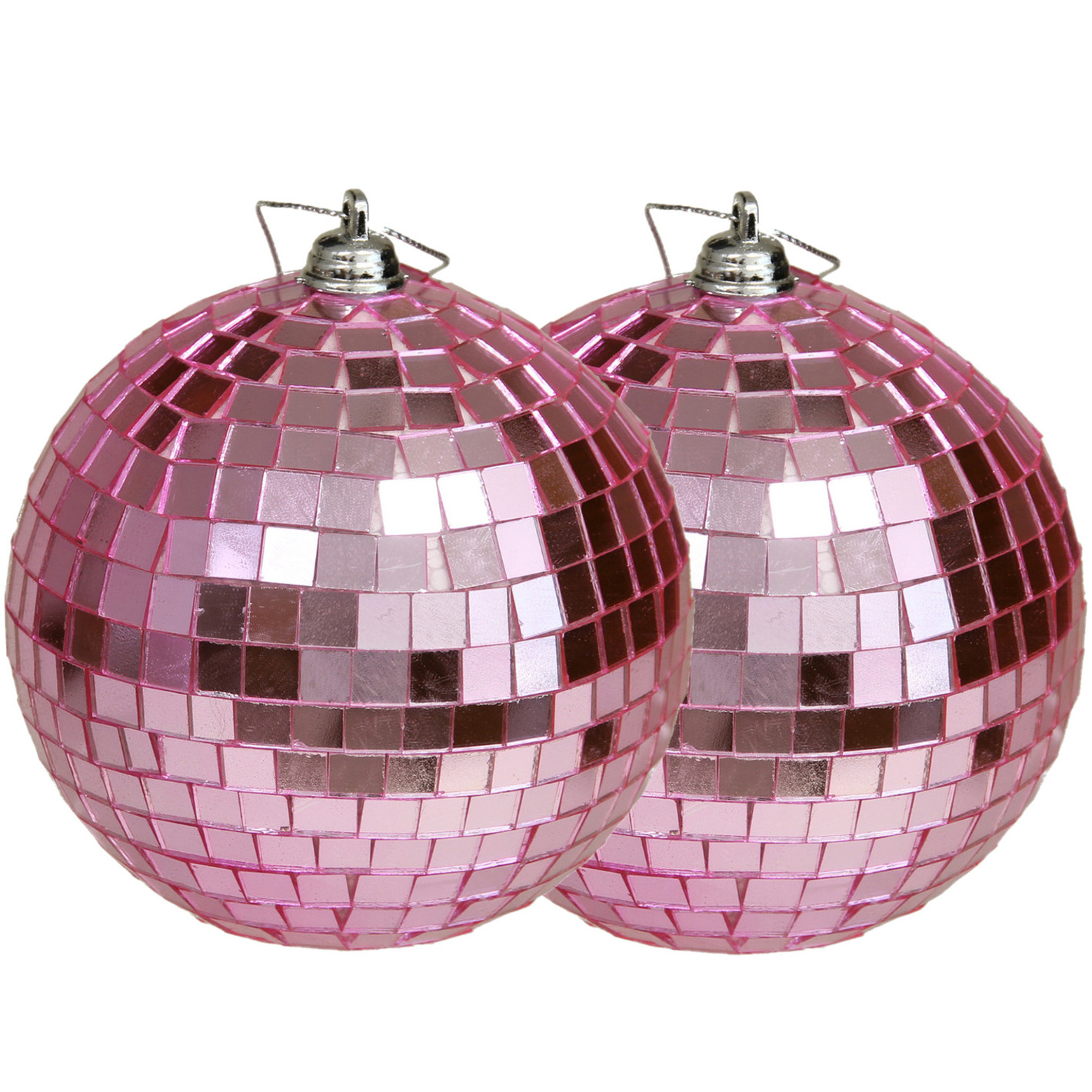 Othmar Decorations disco kerstballen 2x roze 10 cm kunststof