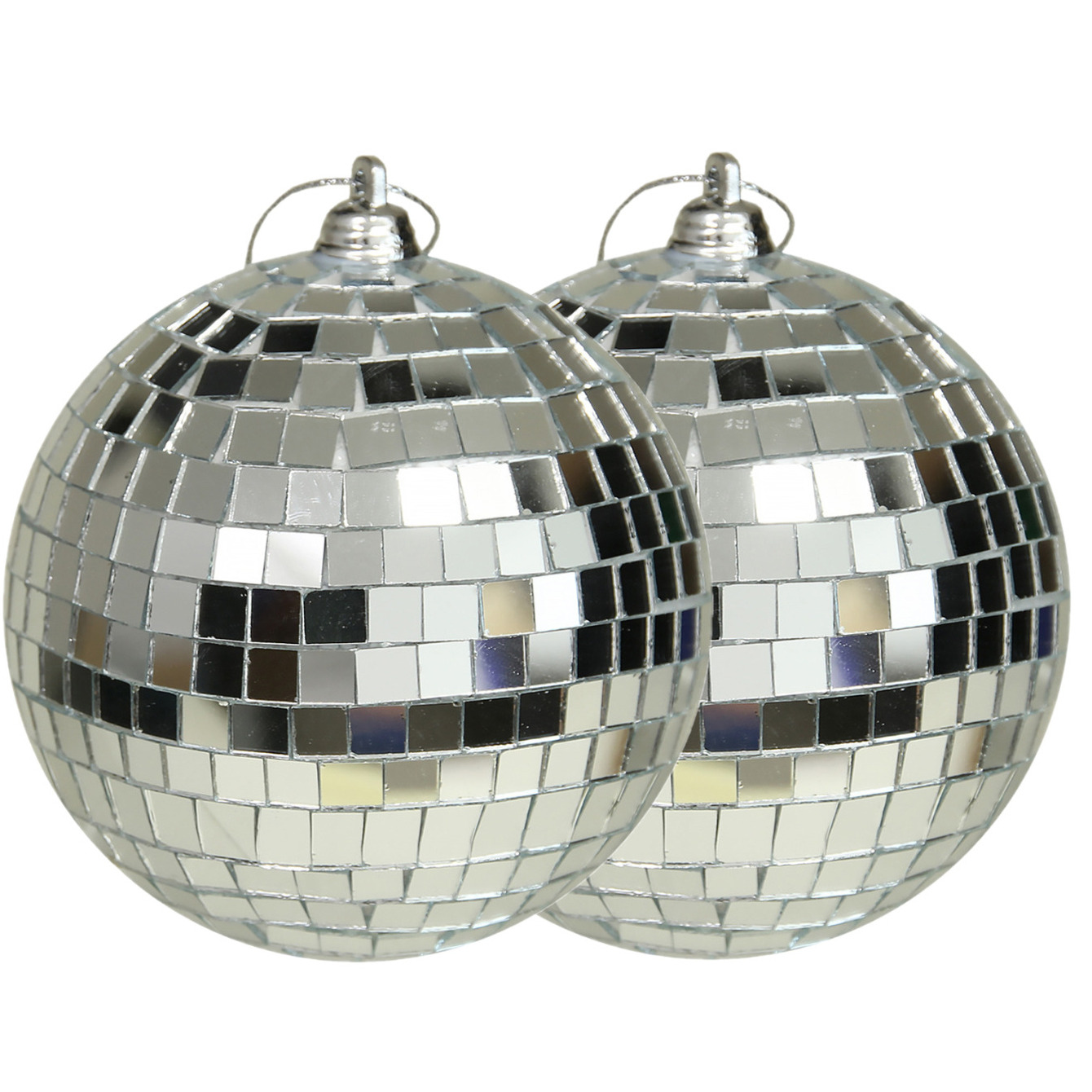 Othmar Decorations disco kerstballen 2x zilver 10 cm kunststof