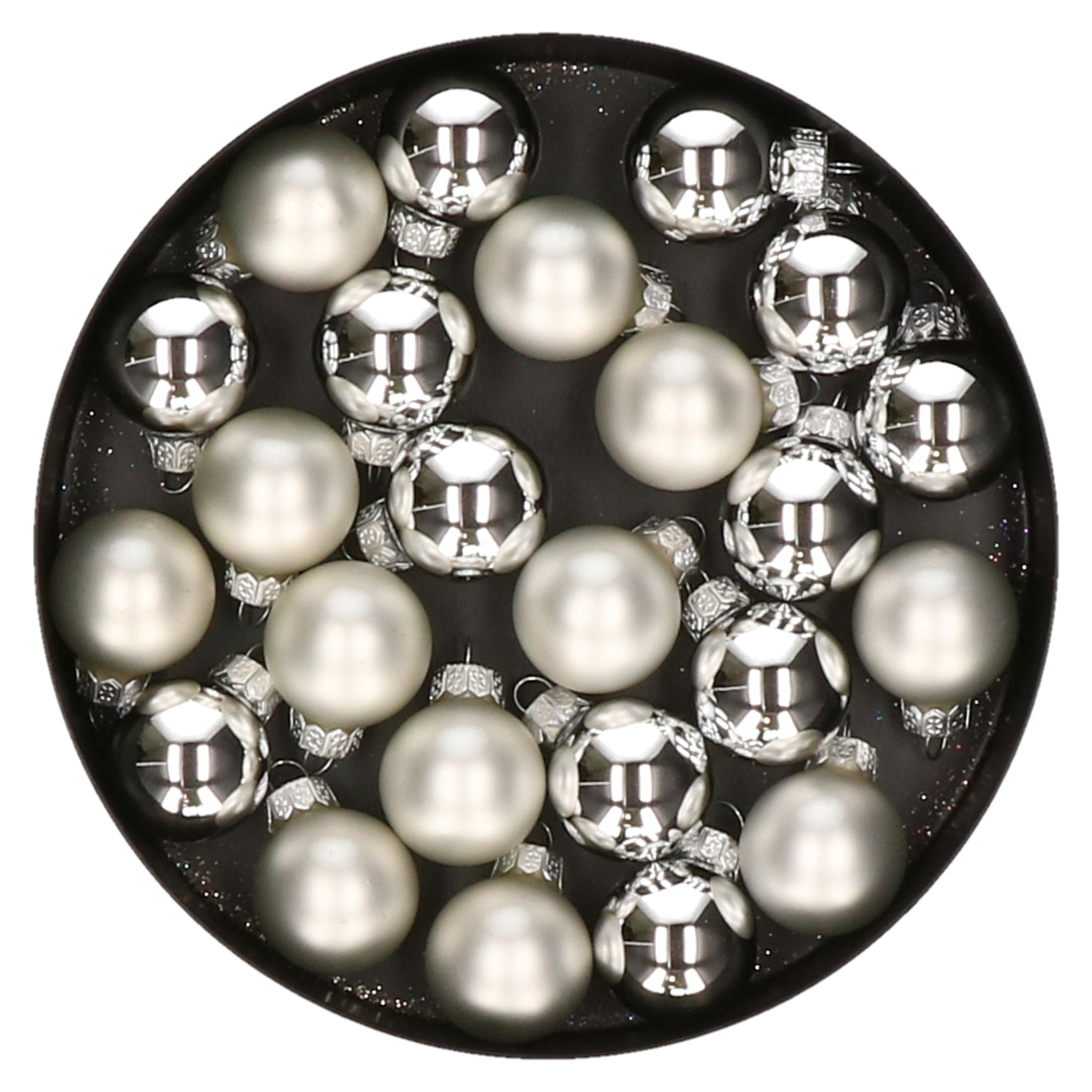 Othmar Decorations mini kerstballen van glas 24x zilver 2,5 cm