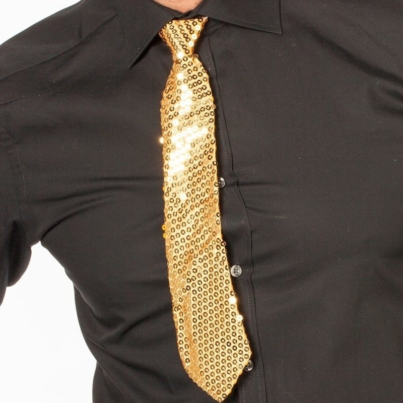 Oud en Nieuw gouden glitter verkleed stropdassen 32 cm voor dames-heren