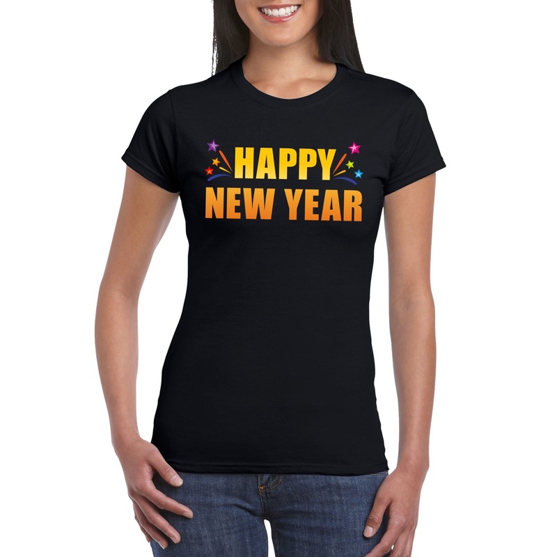 Oud en nieuw shirt Happy new year zwart dames