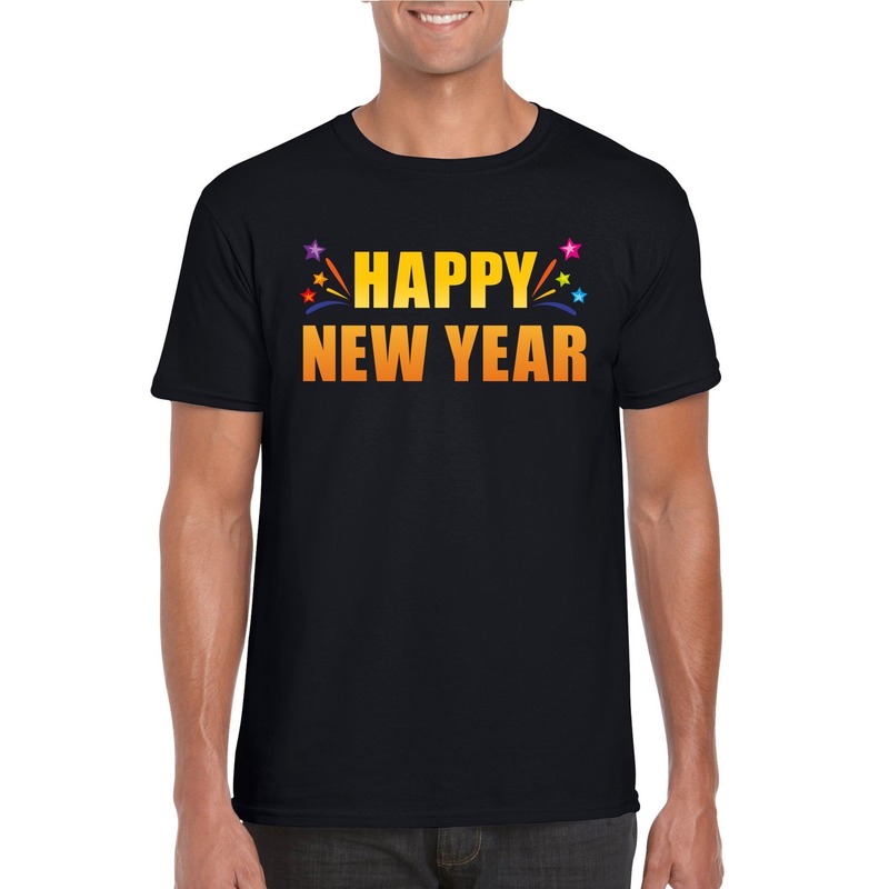 Oud en nieuw shirt Happy new year zwart heren