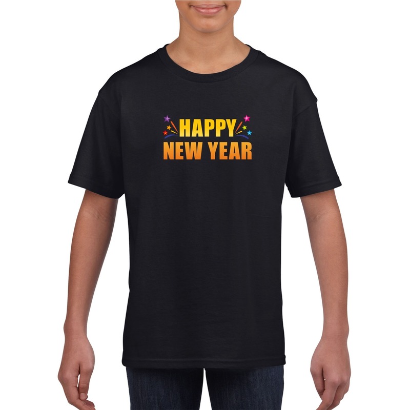 Oud en nieuw shirt Happy new year zwart jongens en meisjes