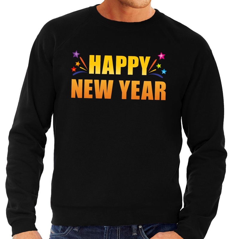 Oud en nieuw sweater- trui Happy new year zwart heren