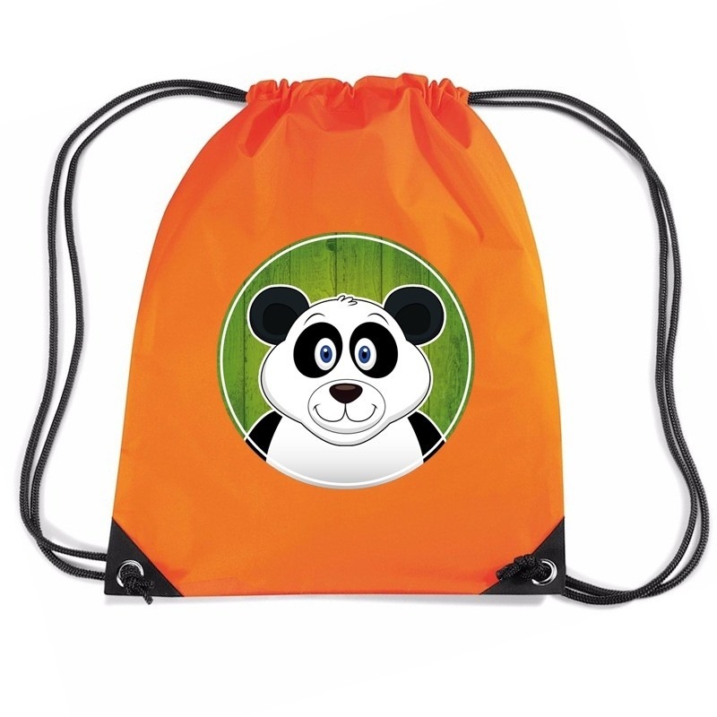 Panda dieren trekkoord rugzak-gymtas oranje voor kinderen