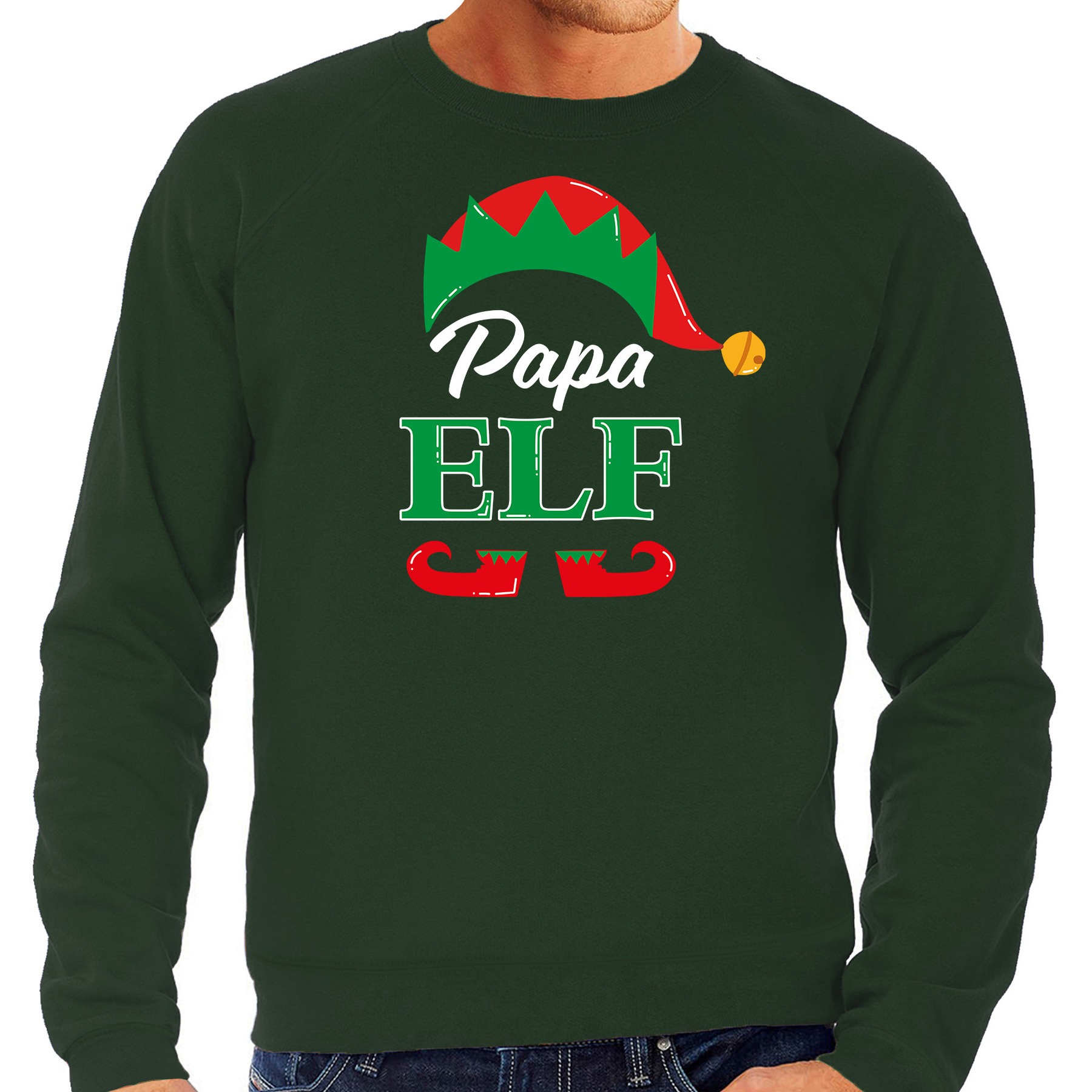 Papa elf foute Kerstsweater-Kersttrui groen voor heren