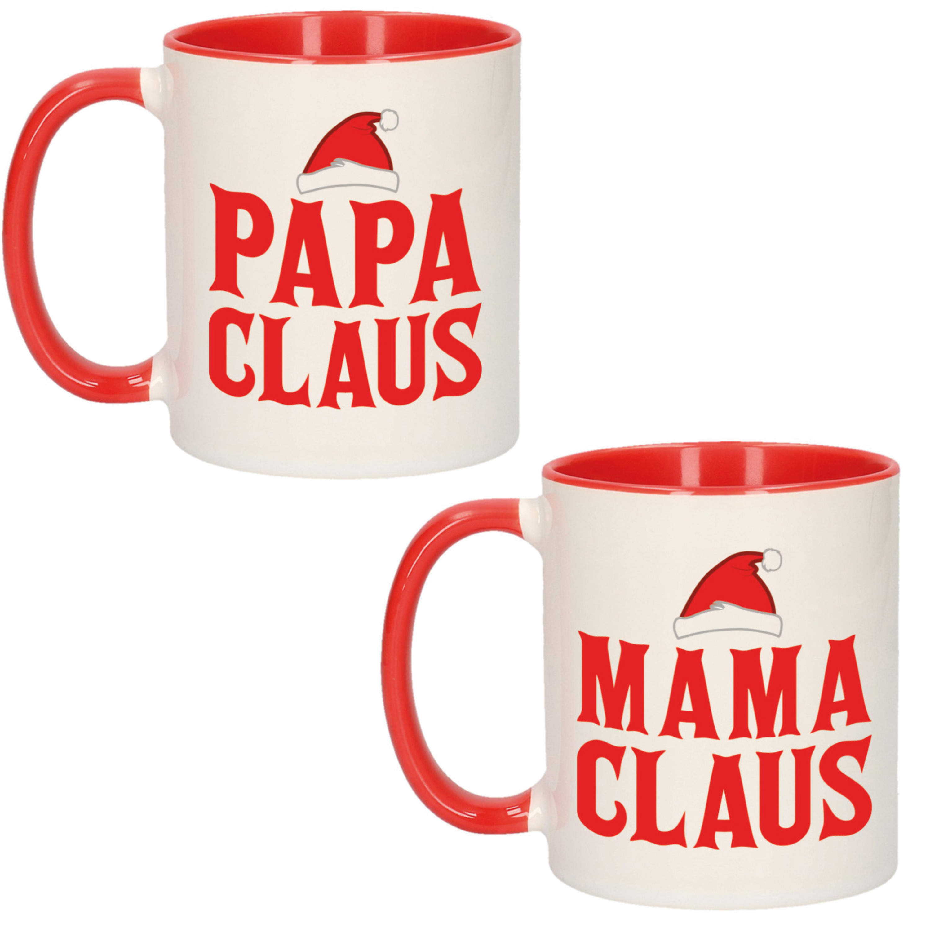 Papa en Mama Claus koffiemokken-bekers kerstcadeau vader-moeder 300 ml