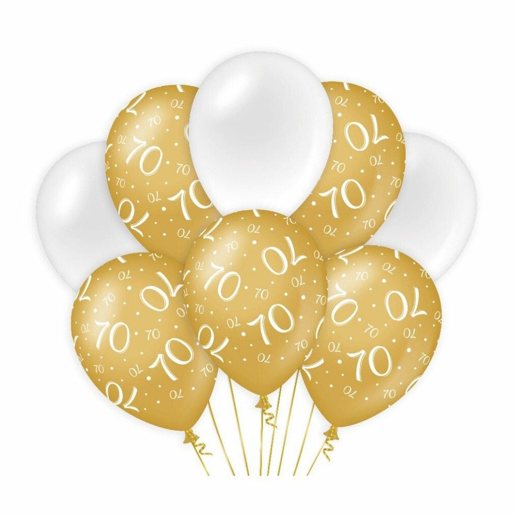 Paperdreams 70 jaar leeftijd thema Ballonnen 8x goud-wit Verjaardag feestartikelen