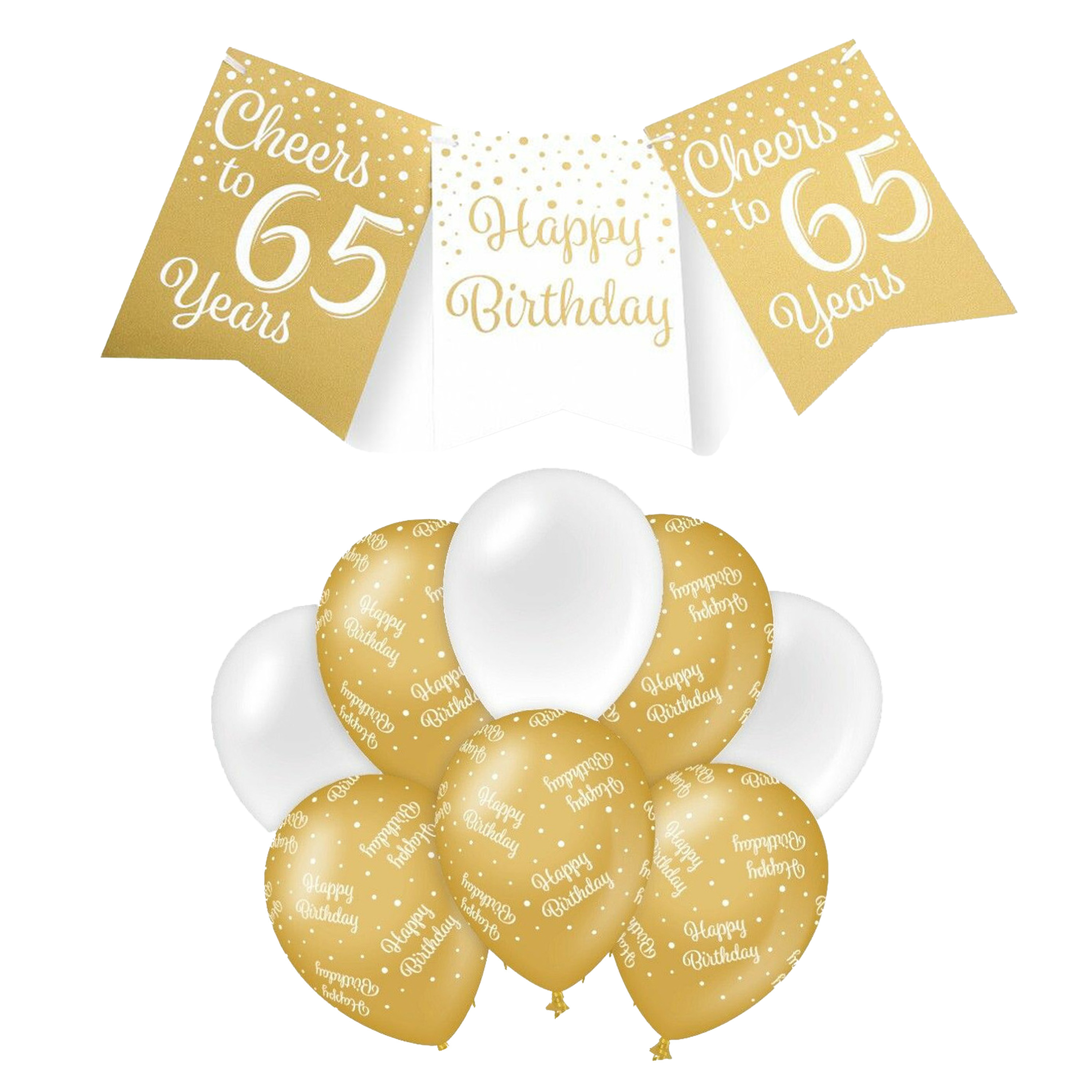 Paperdreams Luxe 65 jaar feestversiering set Ballonnen & vlaggenlijnen wit-goud