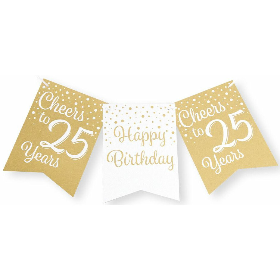 Paperdreams Verjaardag Vlaggenlijn 25 jaar Gerecycled karton wit-goud 600 cm