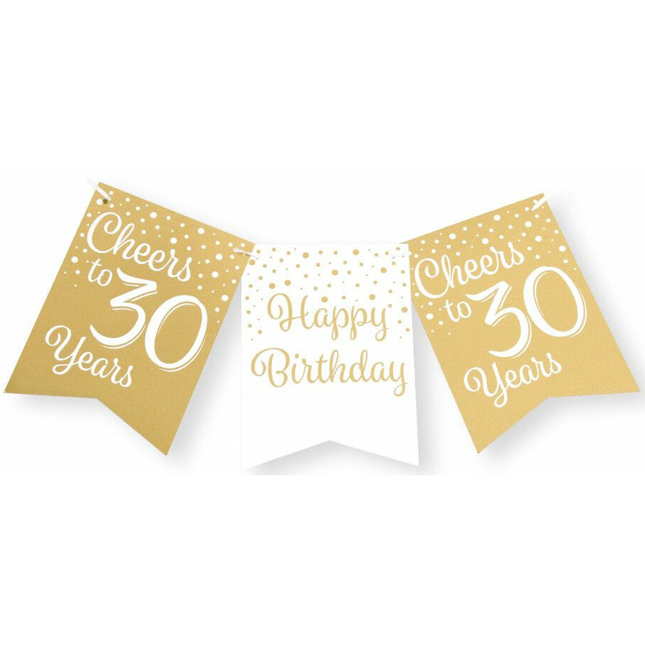 Paperdreams Verjaardag Vlaggenlijn 30 jaar Gerecycled karton wit-goud 600 cm