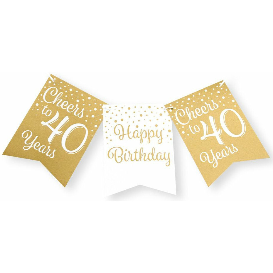 Paperdreams Verjaardag Vlaggenlijn 40 jaar Gerecycled karton wit-goud 600 cm